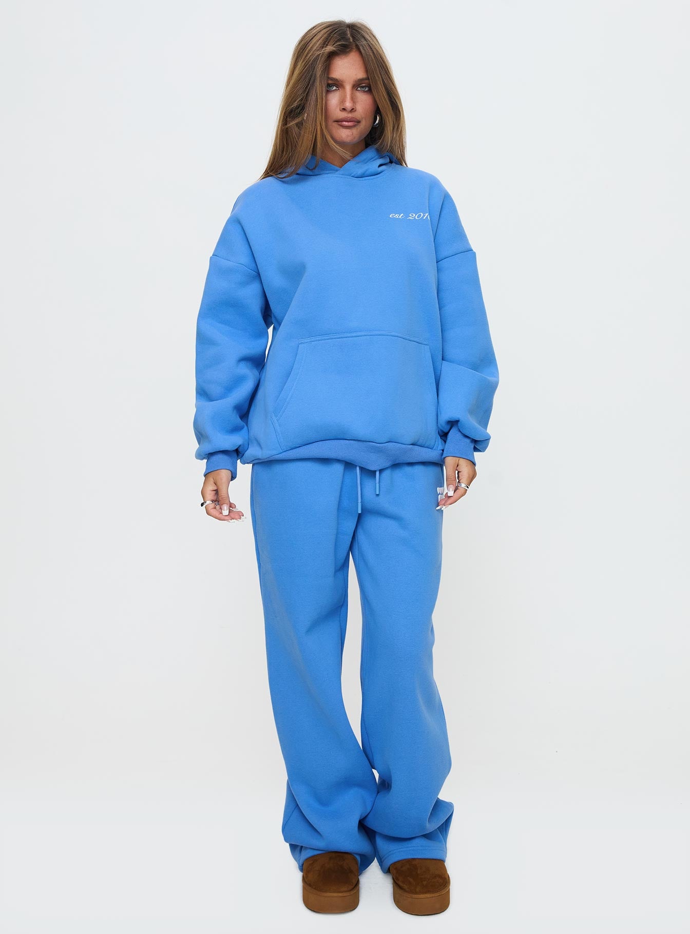 Alternative view of Princess Polly Hooded Sweatshirt Bubble Text Blue / White