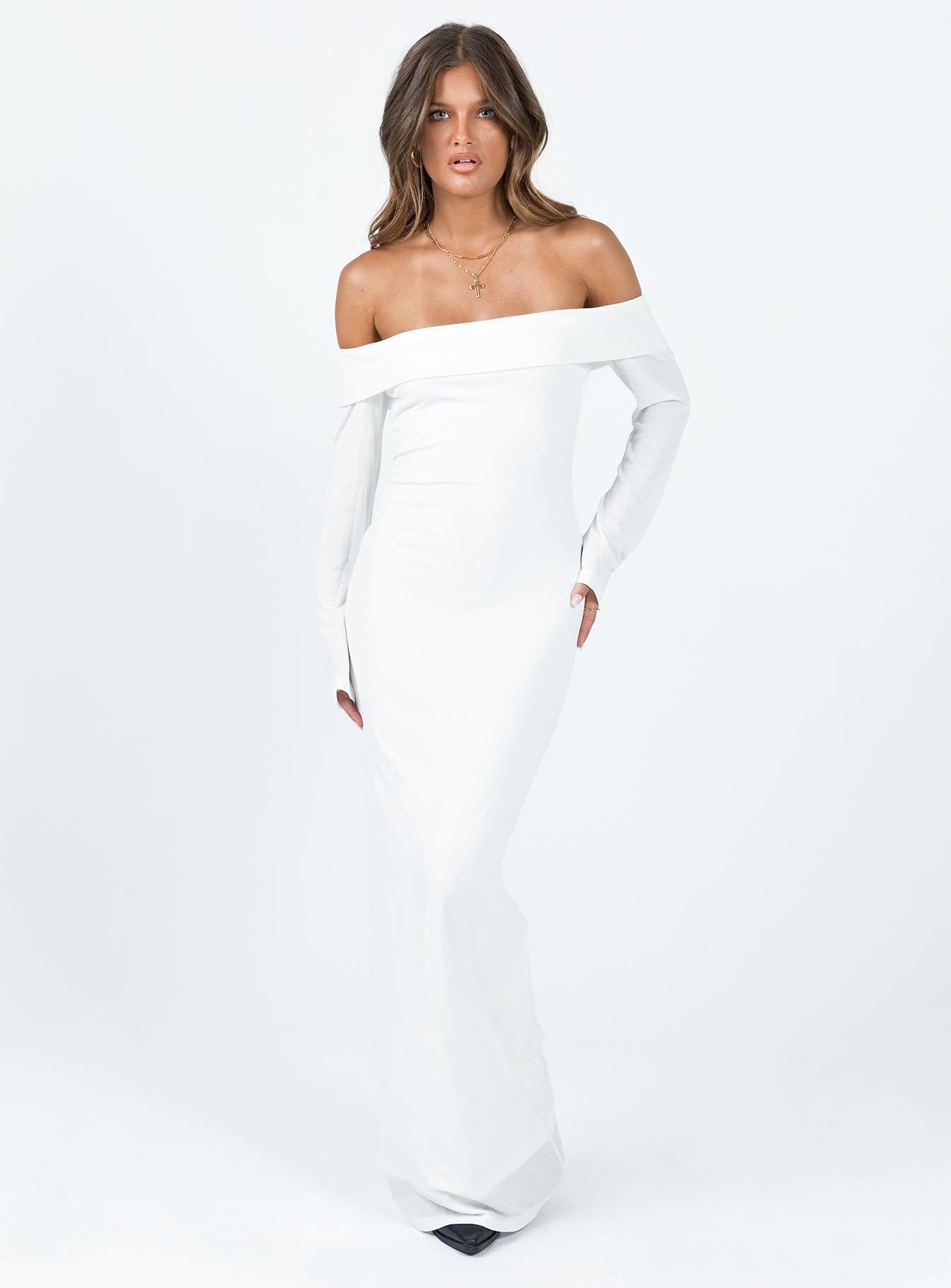 Maida Long Sleeve Maxi Dress White - Image 3
