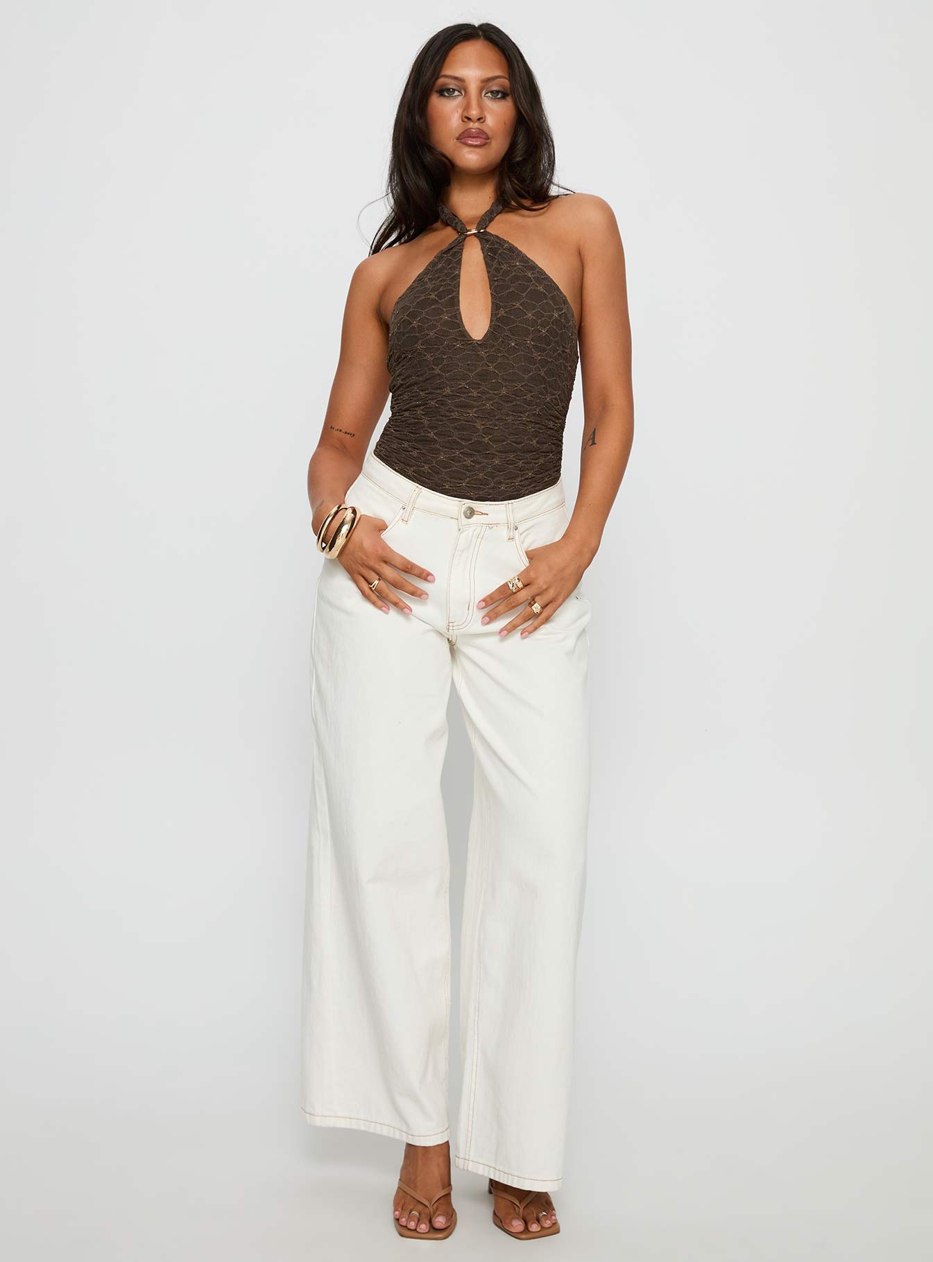 Alternative view of Libbey Hardware Detail Textured Bodysuit Brown