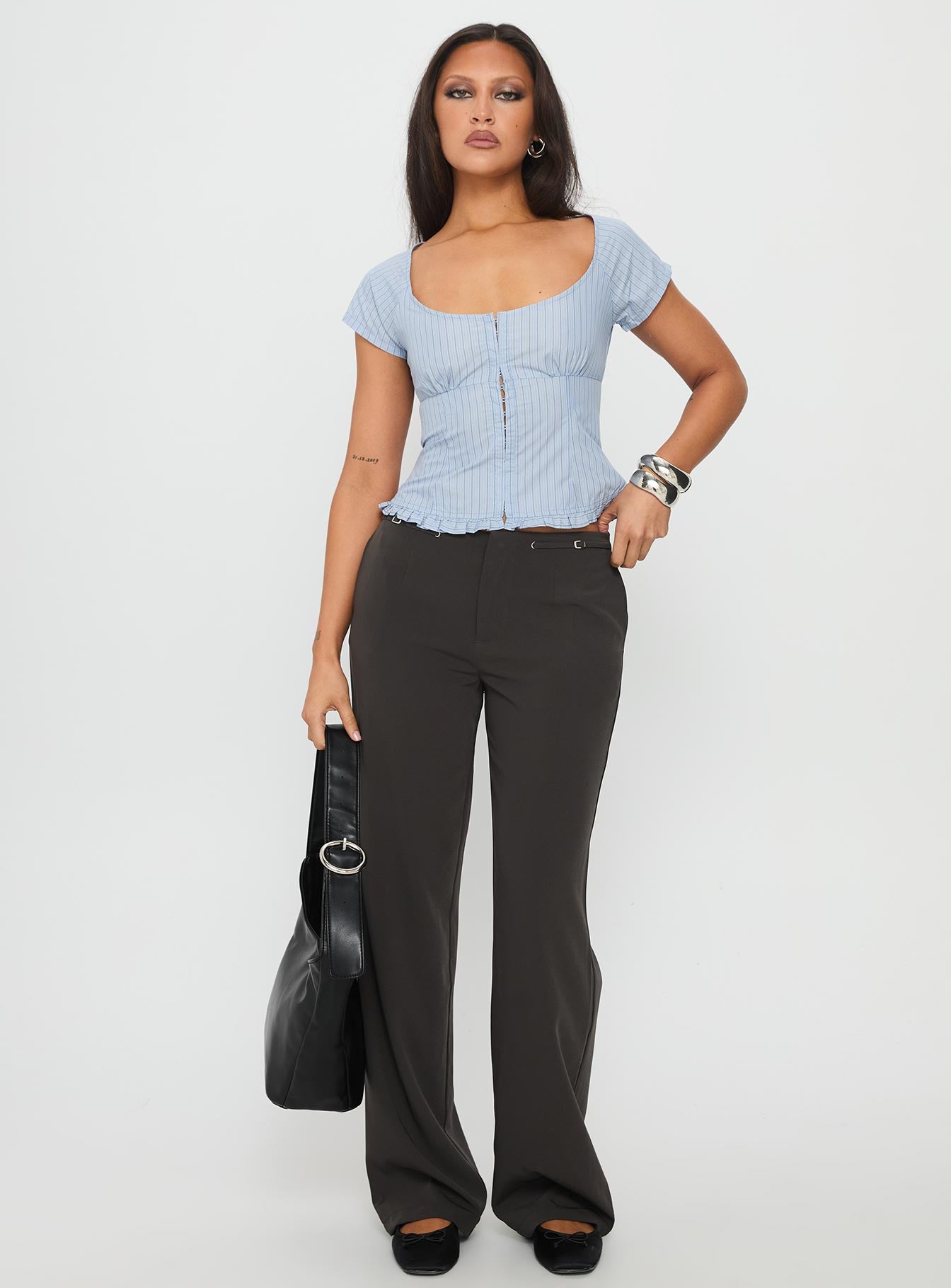 Alternative view of Nymera Short Sleeve Blouse Top Blue Stripe