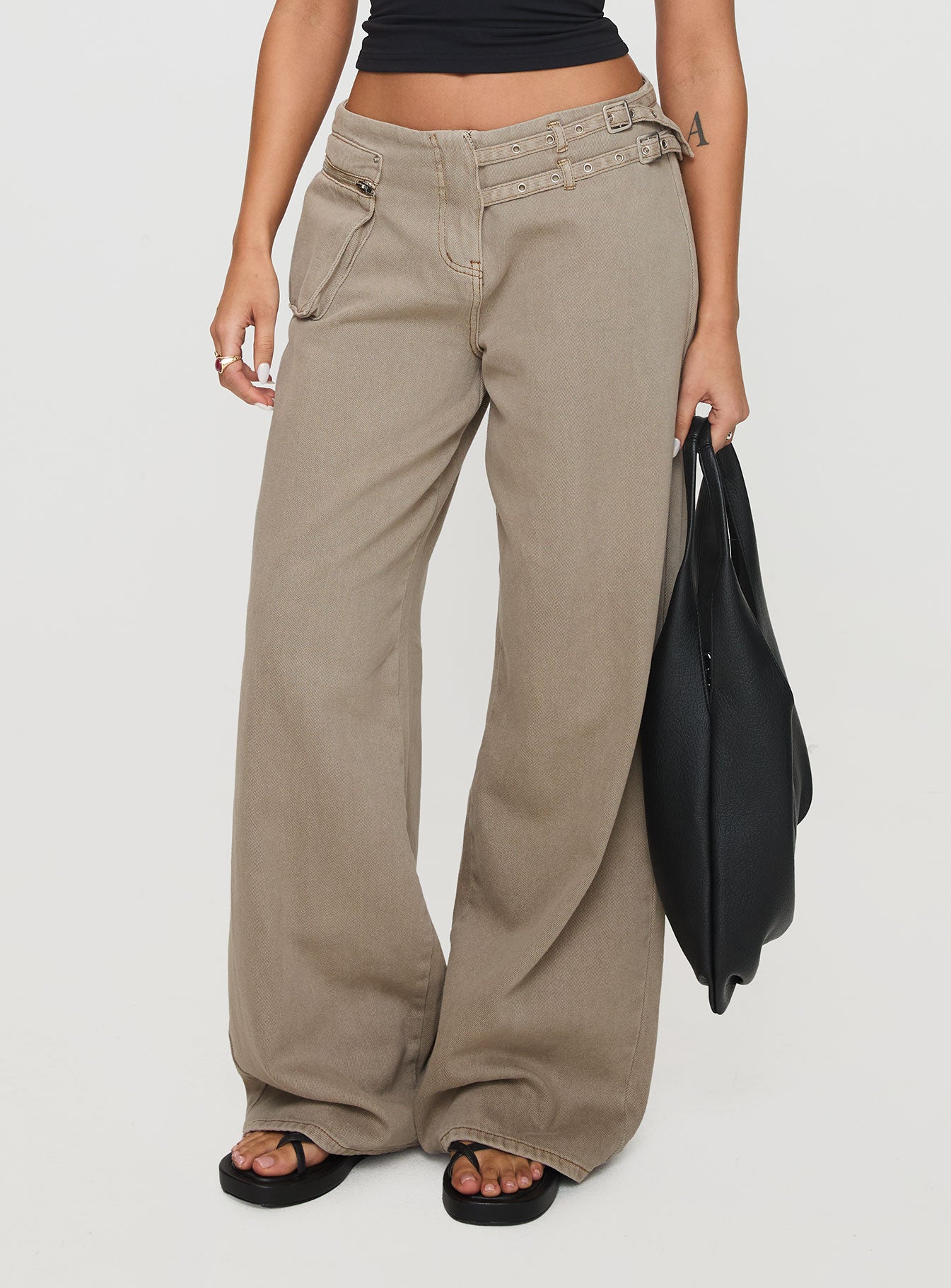 Alternative view of Paltrow Mid Rise Wide Leg Cargo Jeans Washed Brown Petite