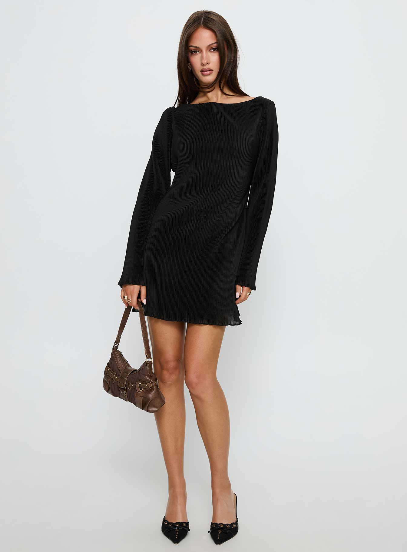 Alternative view of Lukea Long Sleeve Plisse Mini Dress Black