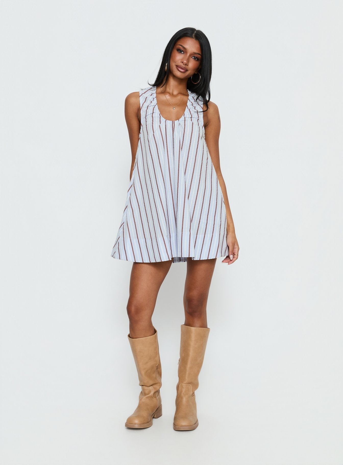 Alternative view of Eberta Ruched Baby Doll Mini Dress Blue Stripe