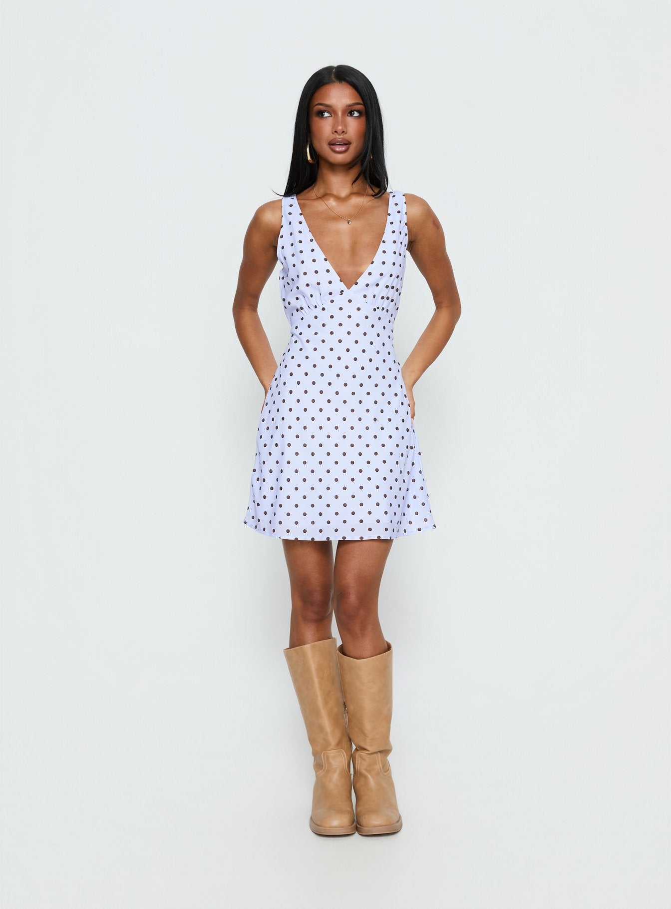 Alternative view of Nellie Mini Dress Blue / Brown Polka Dot