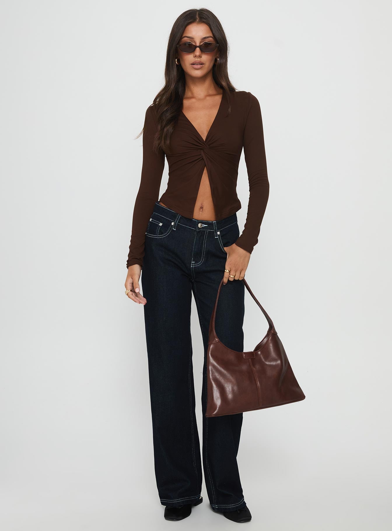 Alternative view of No Hard Feelings Twist Long Sleeve Top Brown