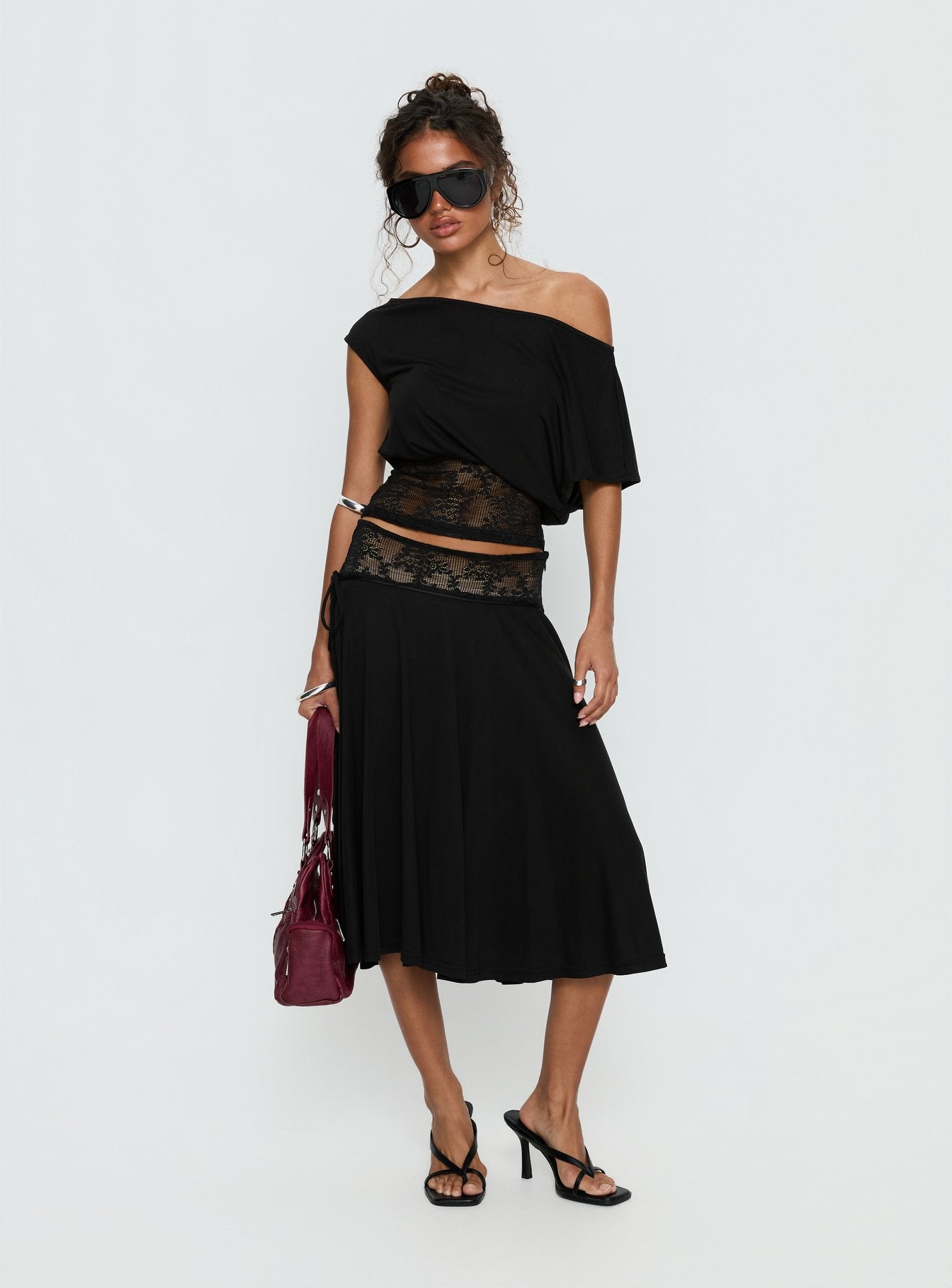 Marienna Lace Midi Skirt Black - Image 3