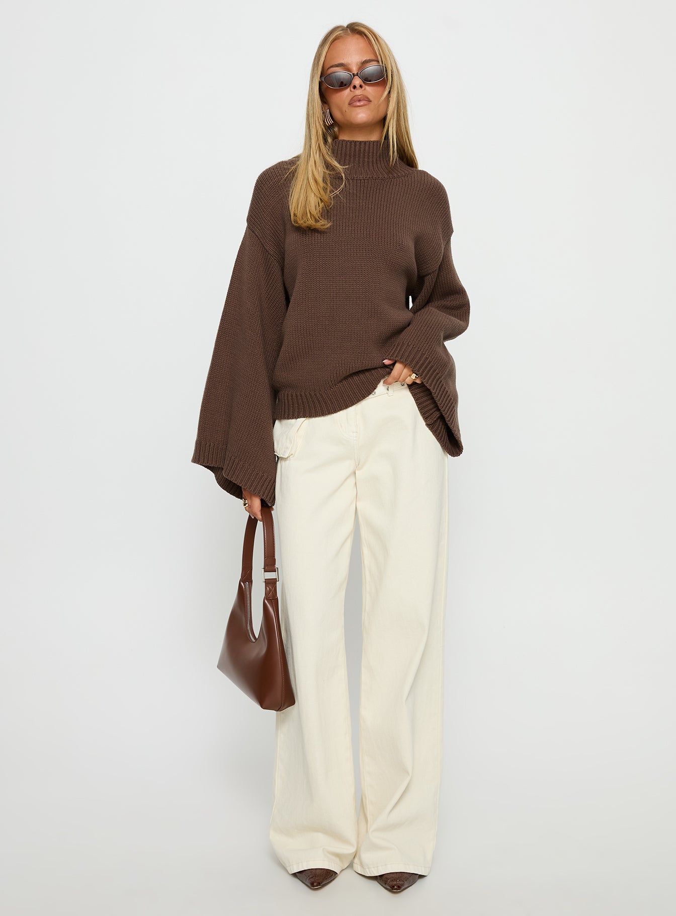 Alternative view of Neriel Funnel Neck Knit Sweater Chocolate