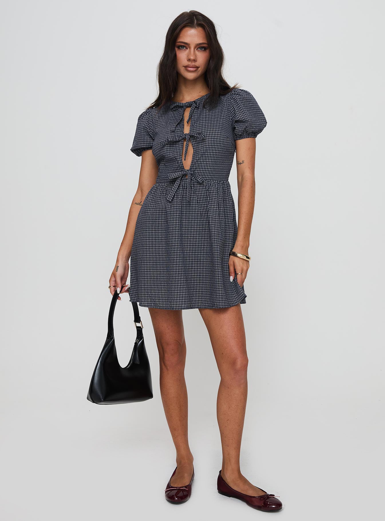 Alternative view of Nurture Bow Mini Dress Navy Check