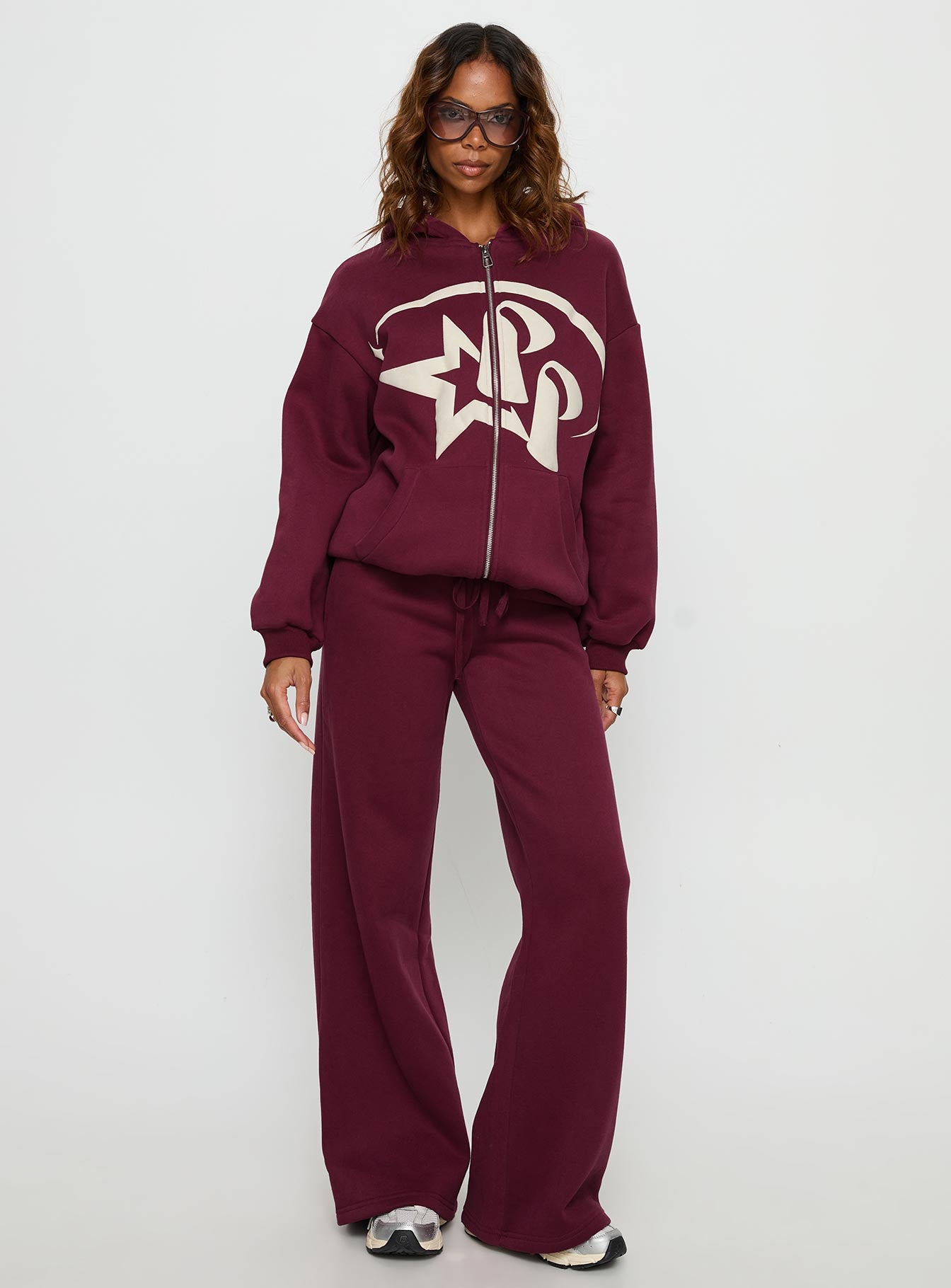 Princess Polly Stargirl Zip Through Jumper Burgundy - Image 3