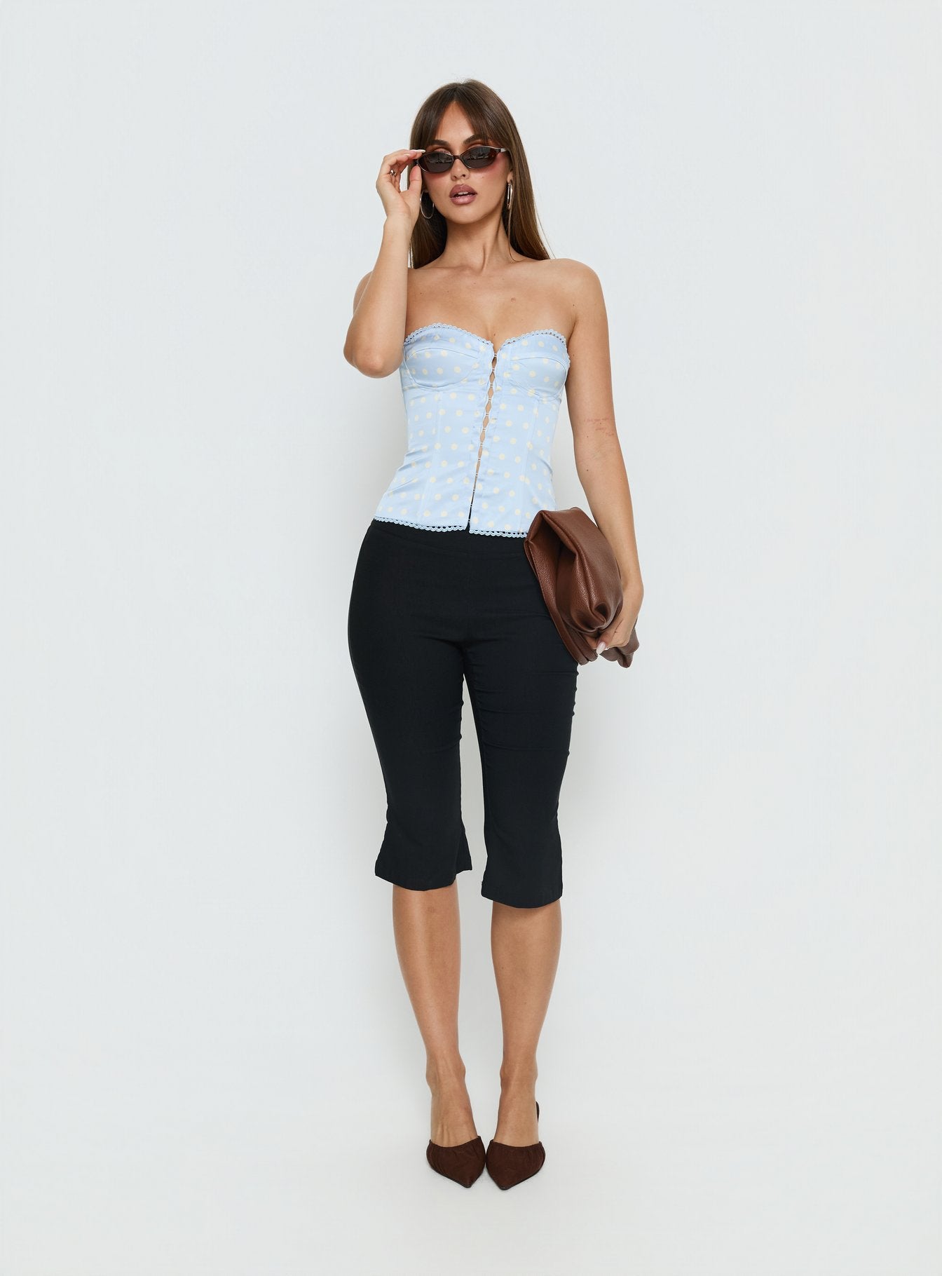 Jazzy Strapless Corset Top Blue / Lemon Polka - Image 3