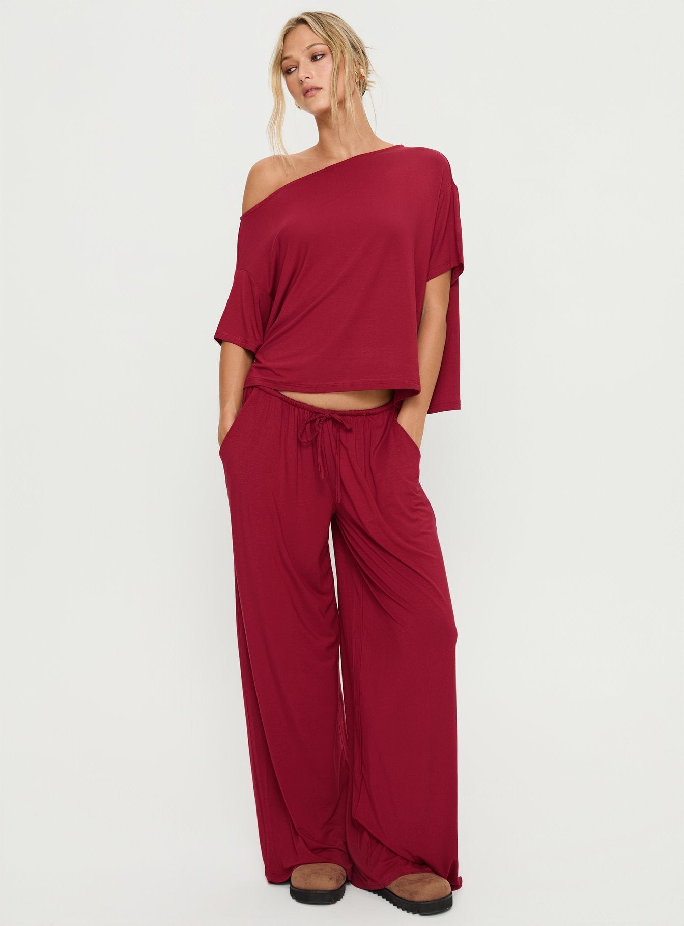 Cozy Hour Sleep Relaxed Pants Red - Image 3