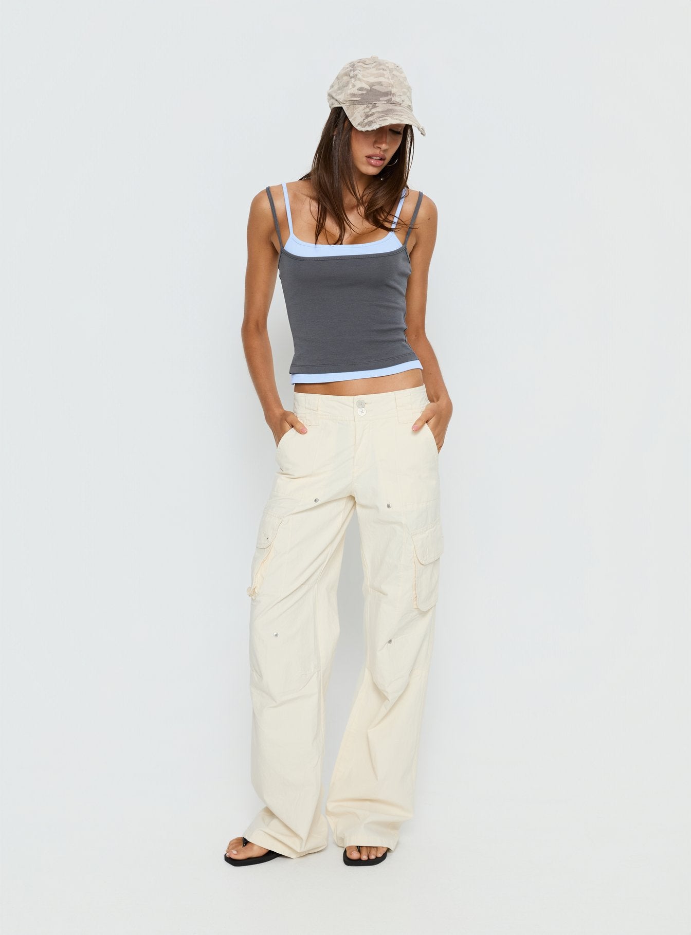 Alternative view of Maeka Layered Jersey Tank Top Grey / Blue