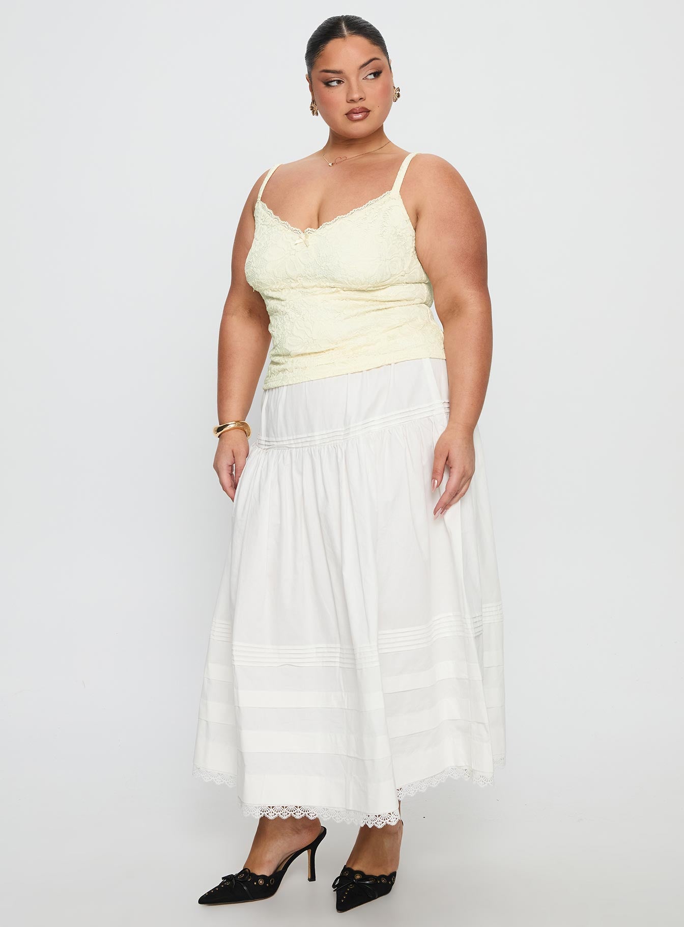 Calling For You Flowy Maxi Skirt White Curve - Image 3