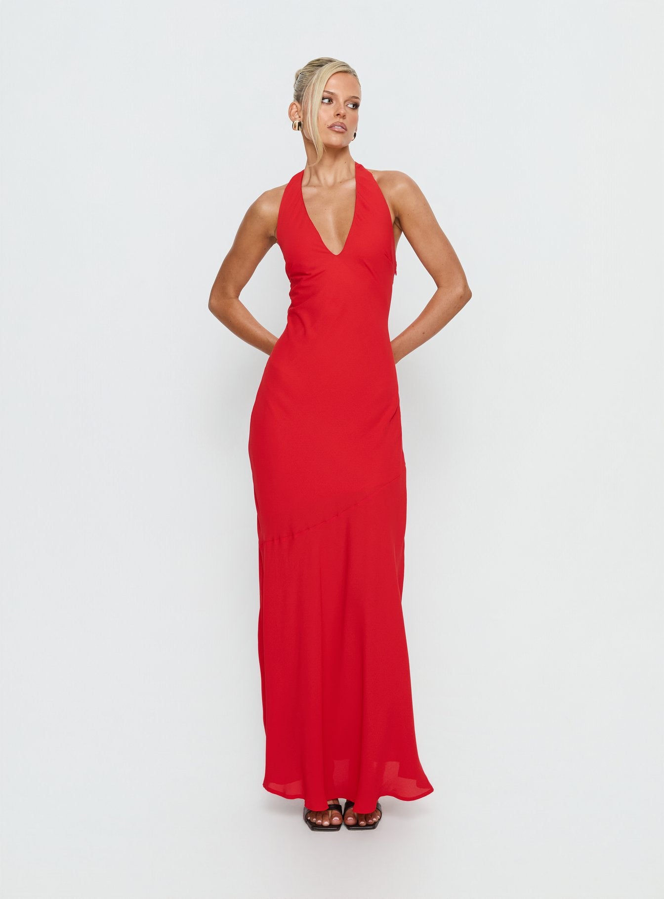 Luannie Halter Scarf Tie Maxi Dress Red - Image 3