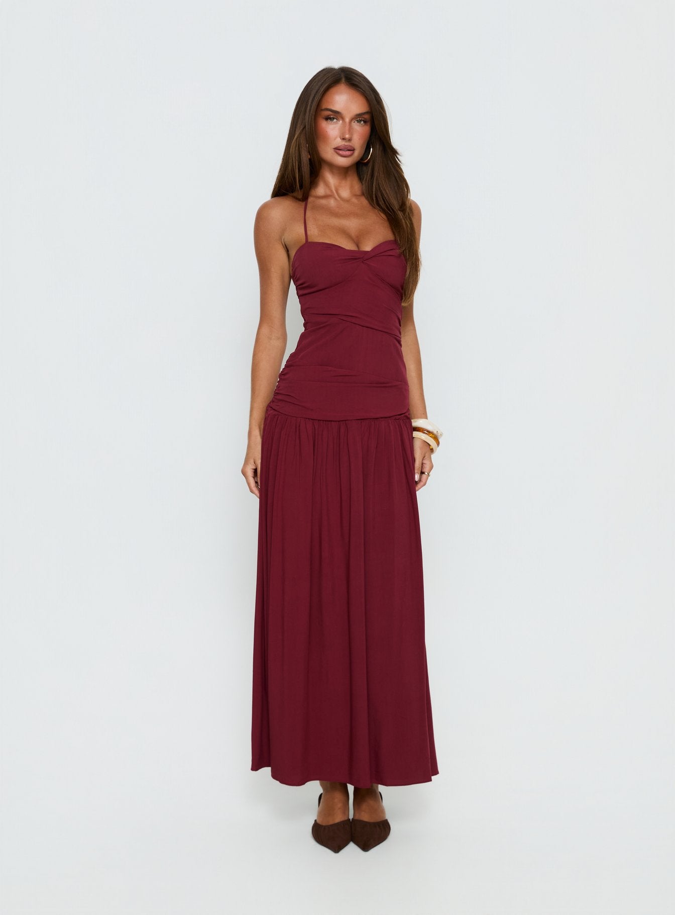 Marguerite Halter Maxi Dress Ruby Wine - Image 2
