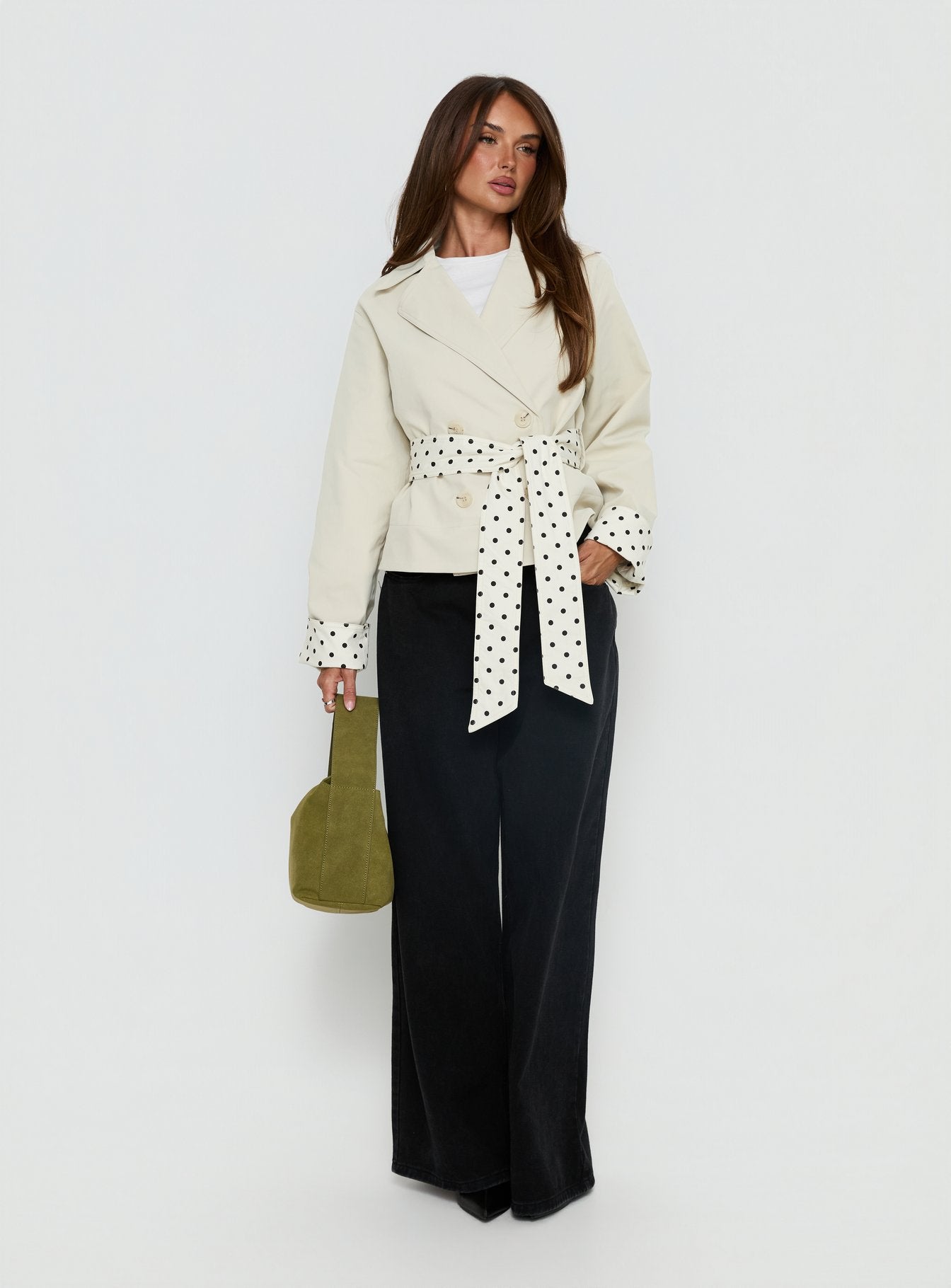 Alternative view of Meriana Cropped Trench Beige Polka Dot