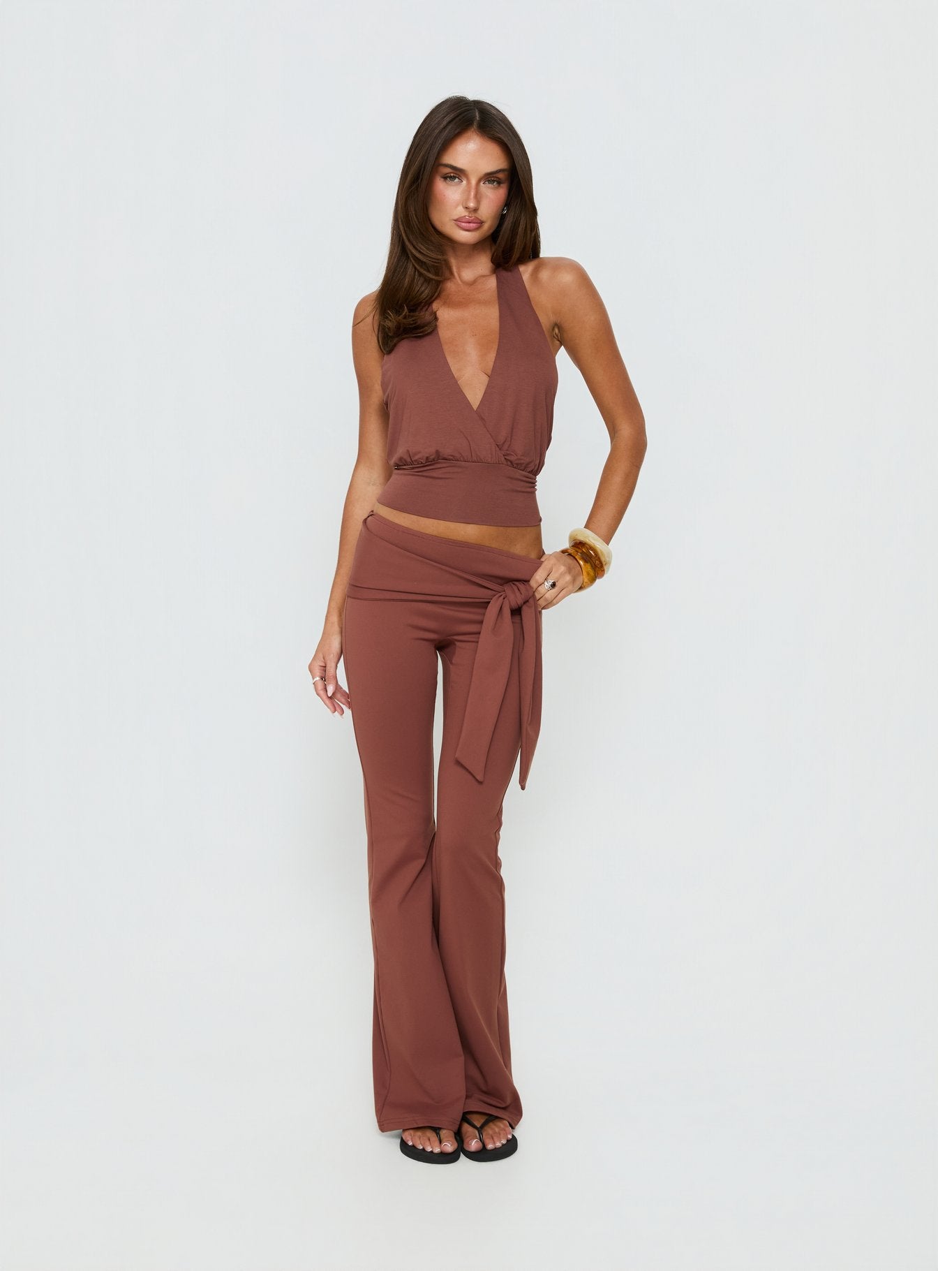 Daily Define Tie Waist Pants Brown - Image 3
