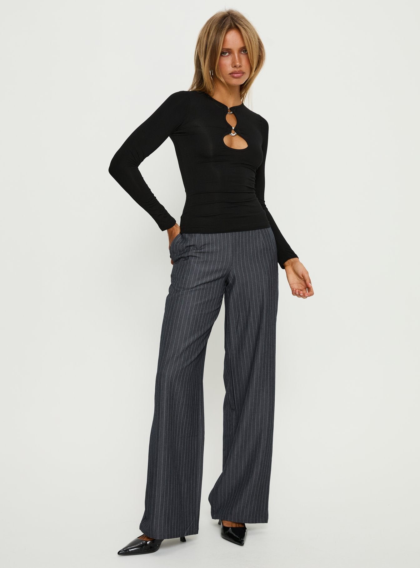 Alternative view of Orlaith Cut Out Long Sleeve Top Black