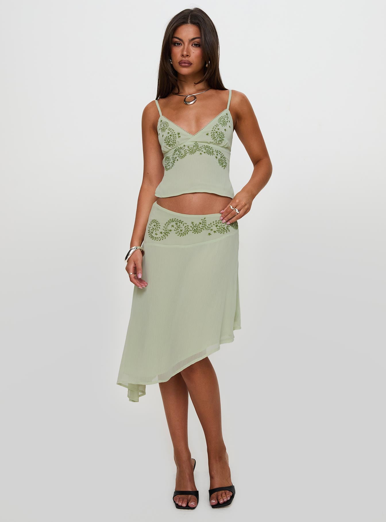 Pappilion Asymmetrical Midi Skirt Sage - Image 7