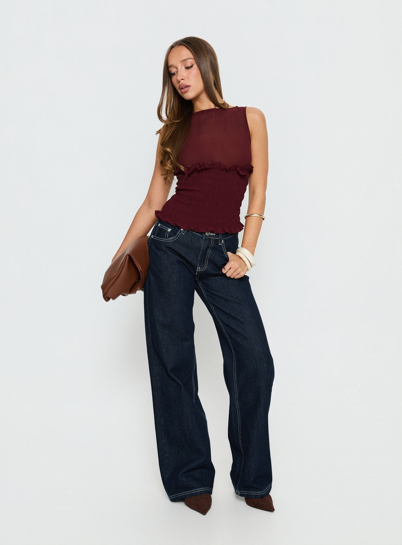 Alternative view of Fever Kiss Chiffon Ruched Top Wine