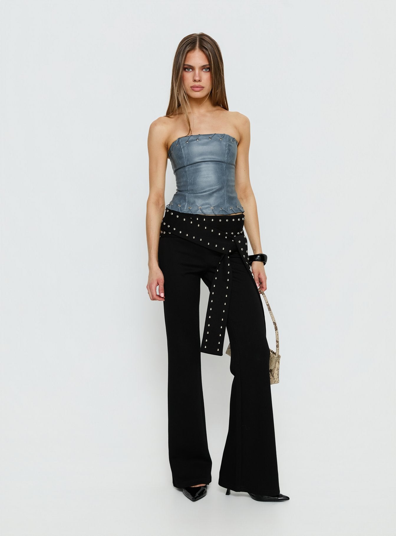 Pammie Faux Leather Strapless Top Blue - Image 3