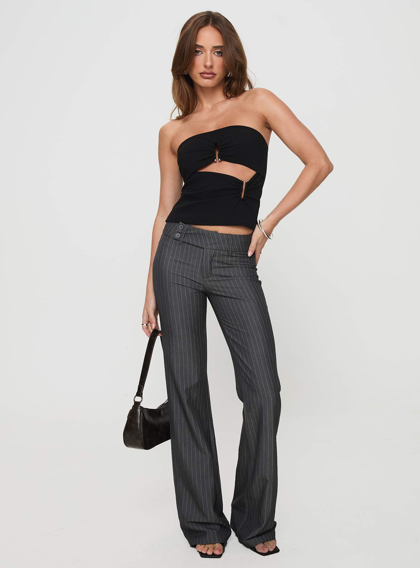 Kinkirk Flared Pants Grey Pinstripe Petite - Image 3