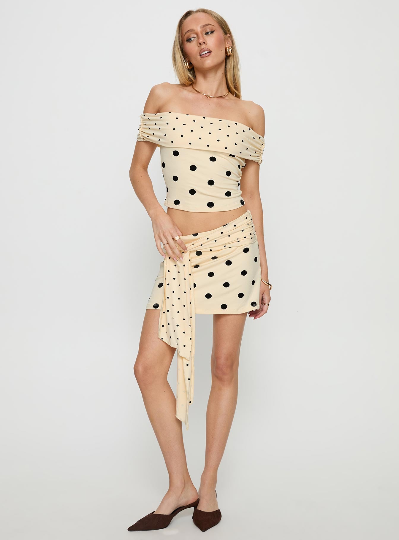 Porzia Wrap Detail Mini Skirt Cream / Polka Dot - Image 3