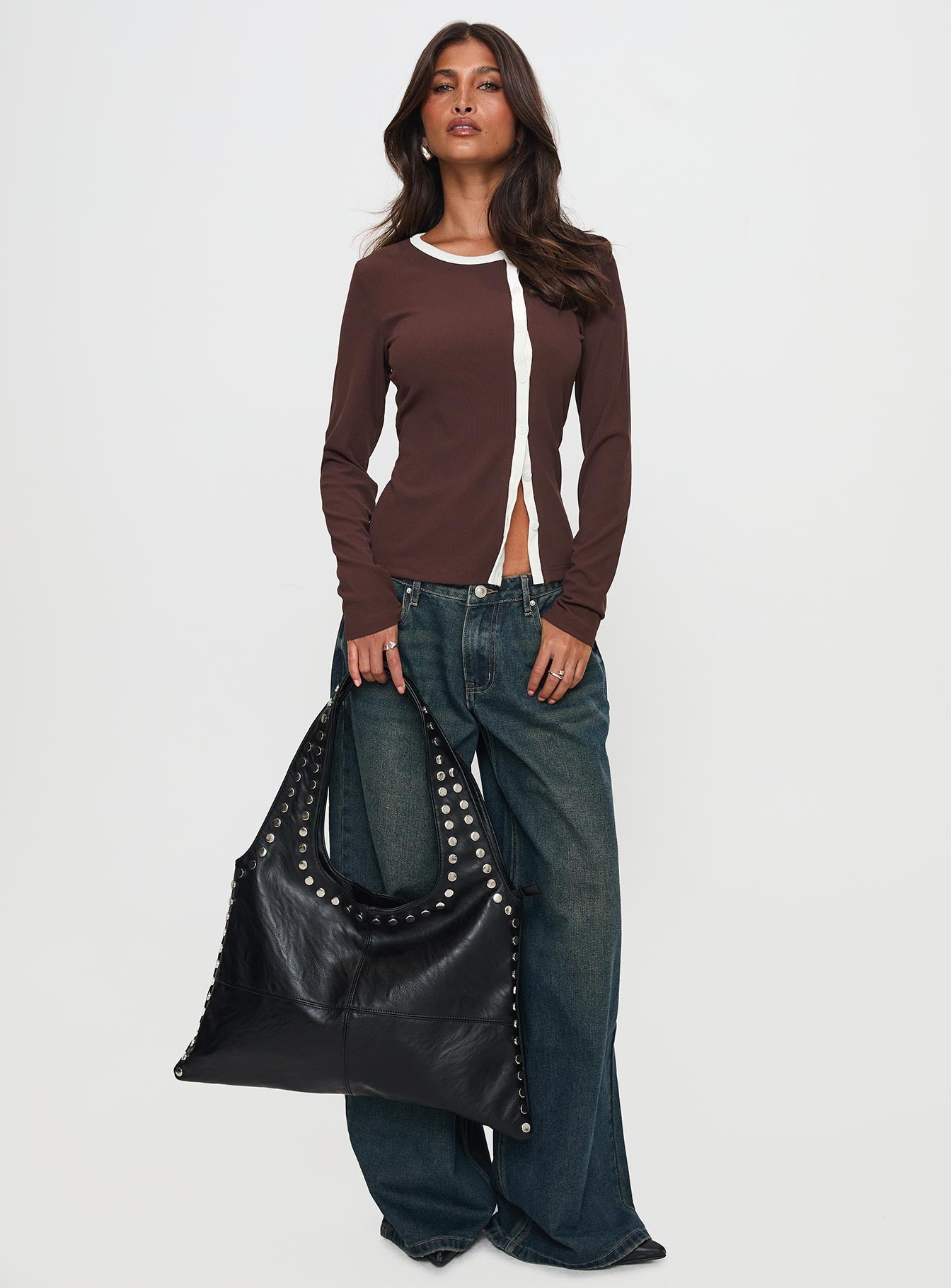 Alternative view of Phaidra Button Up Long Sleeve Top Brown