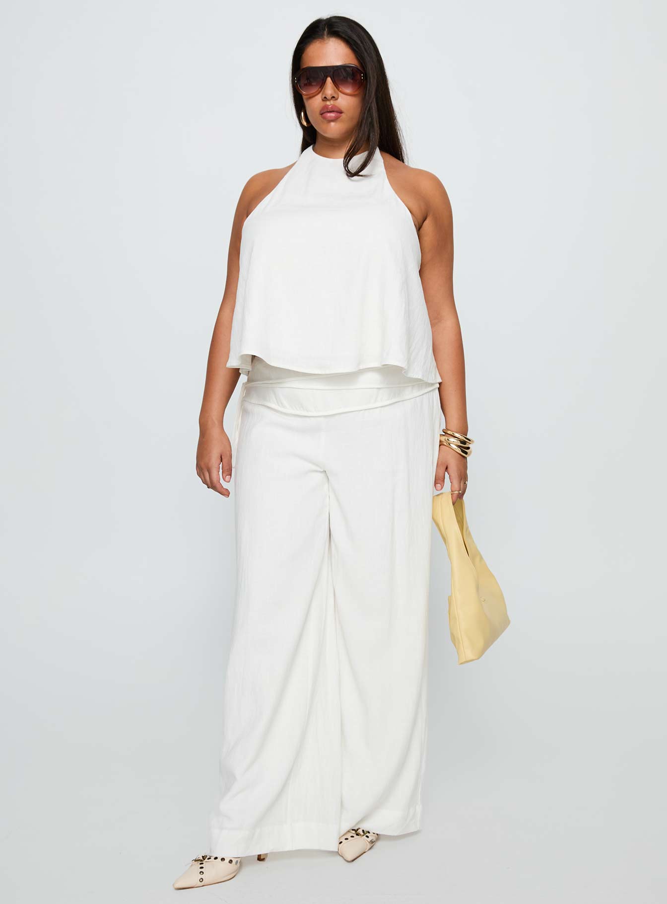 Aquaria Halter Linen Blend Top White Curve - Image 3
