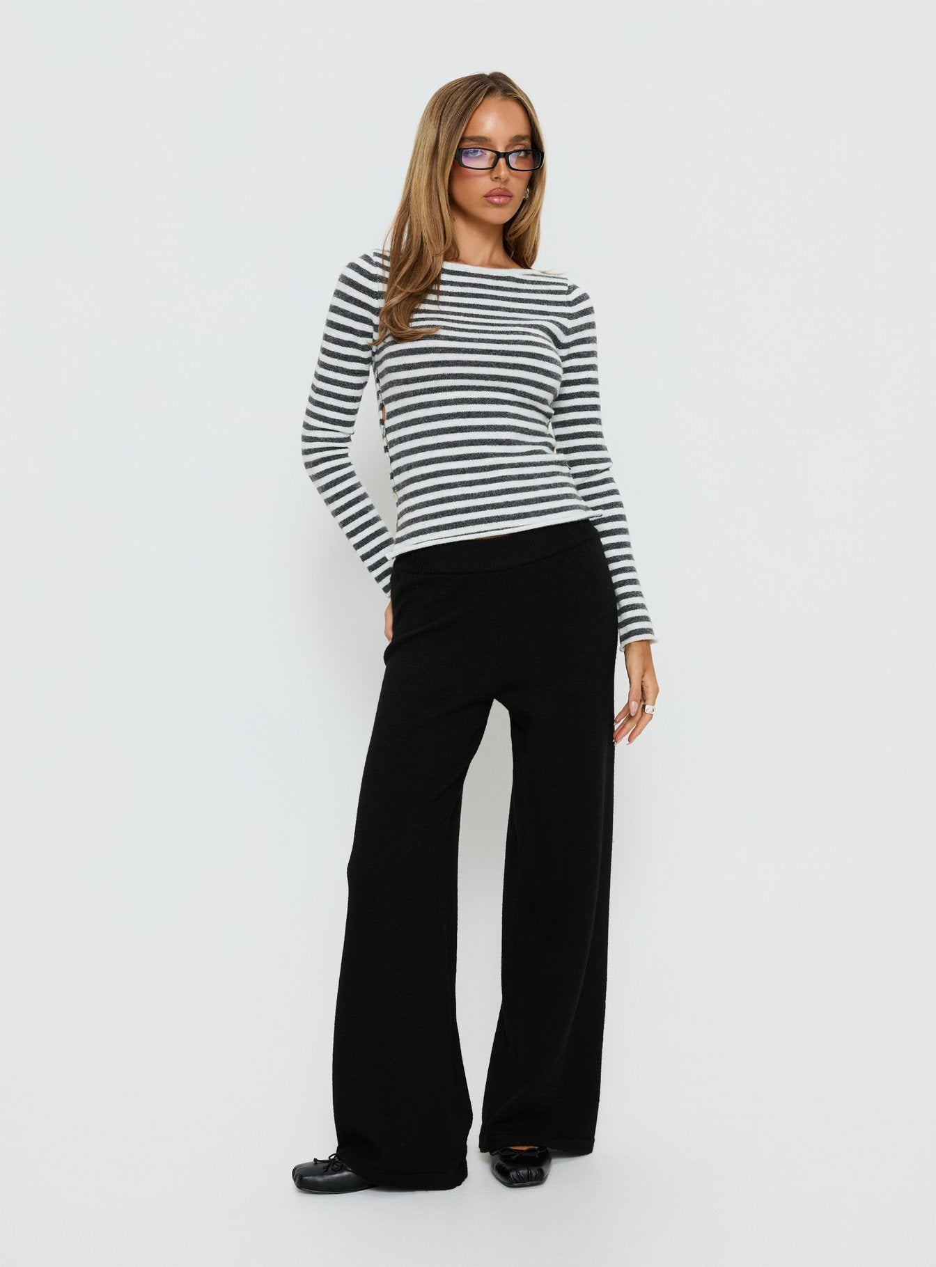 Alternative view of Bekki Wide Leg Knit Pant Black