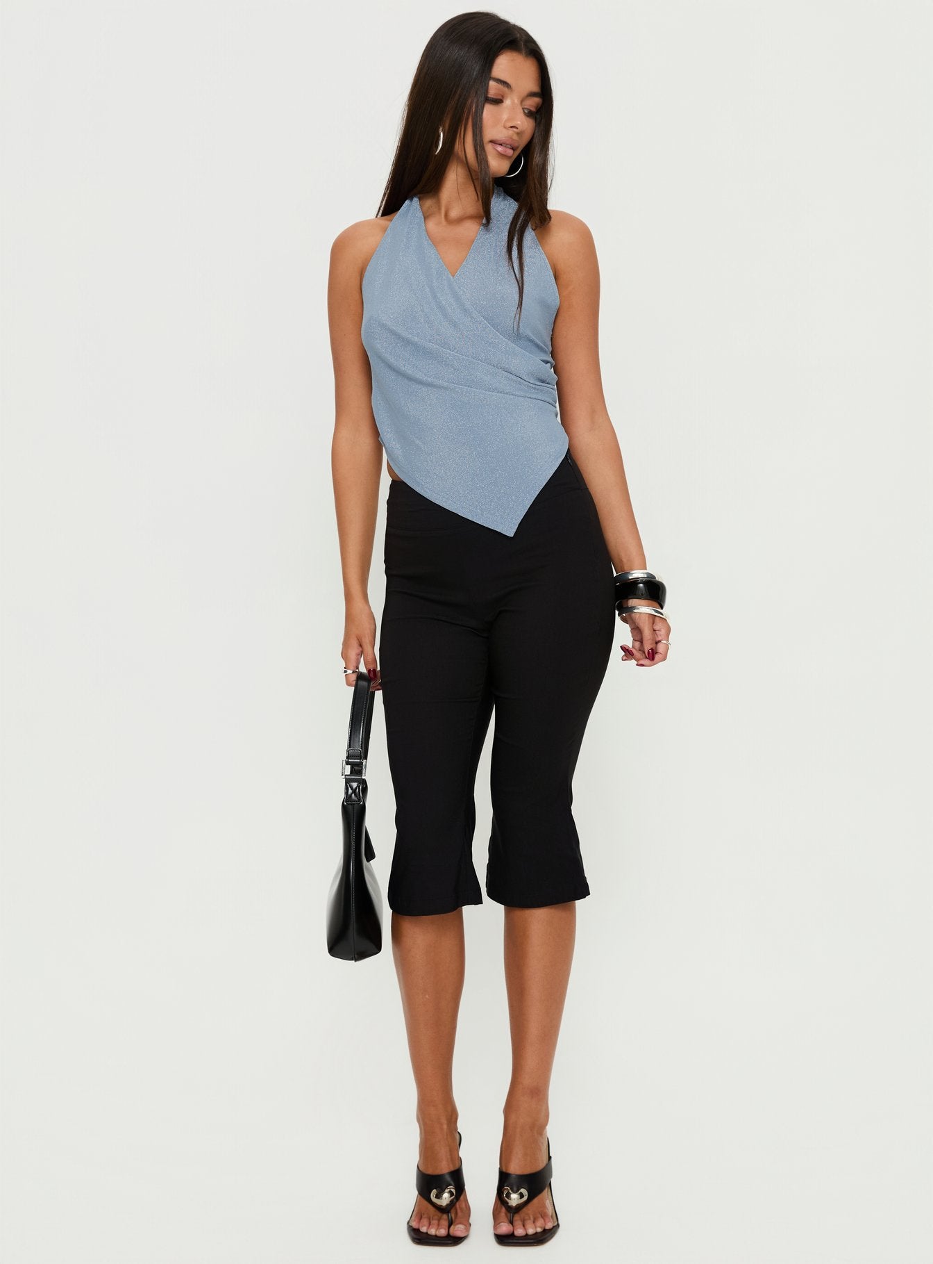 Alternative view of Lillyan Cross Front Backless Top Blue Shimmer