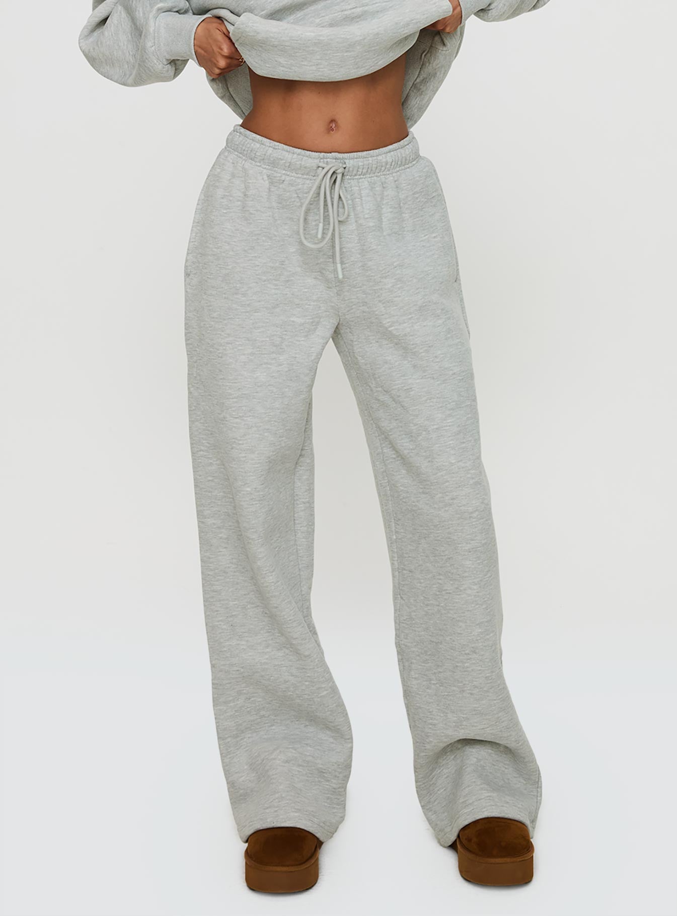 Princess Polly Wide Leg Track Pant Bubble Text Grey Marle / Green - Image 2