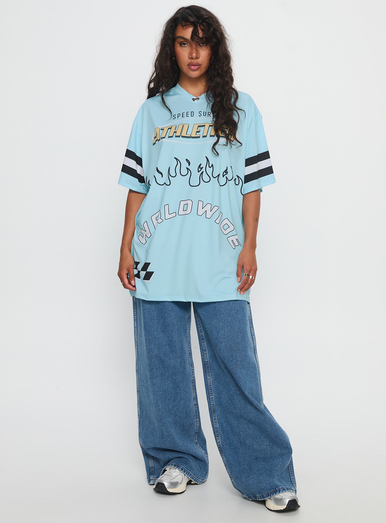 Alternative view of Moto Speedster Oversized Graphic Top Blue
