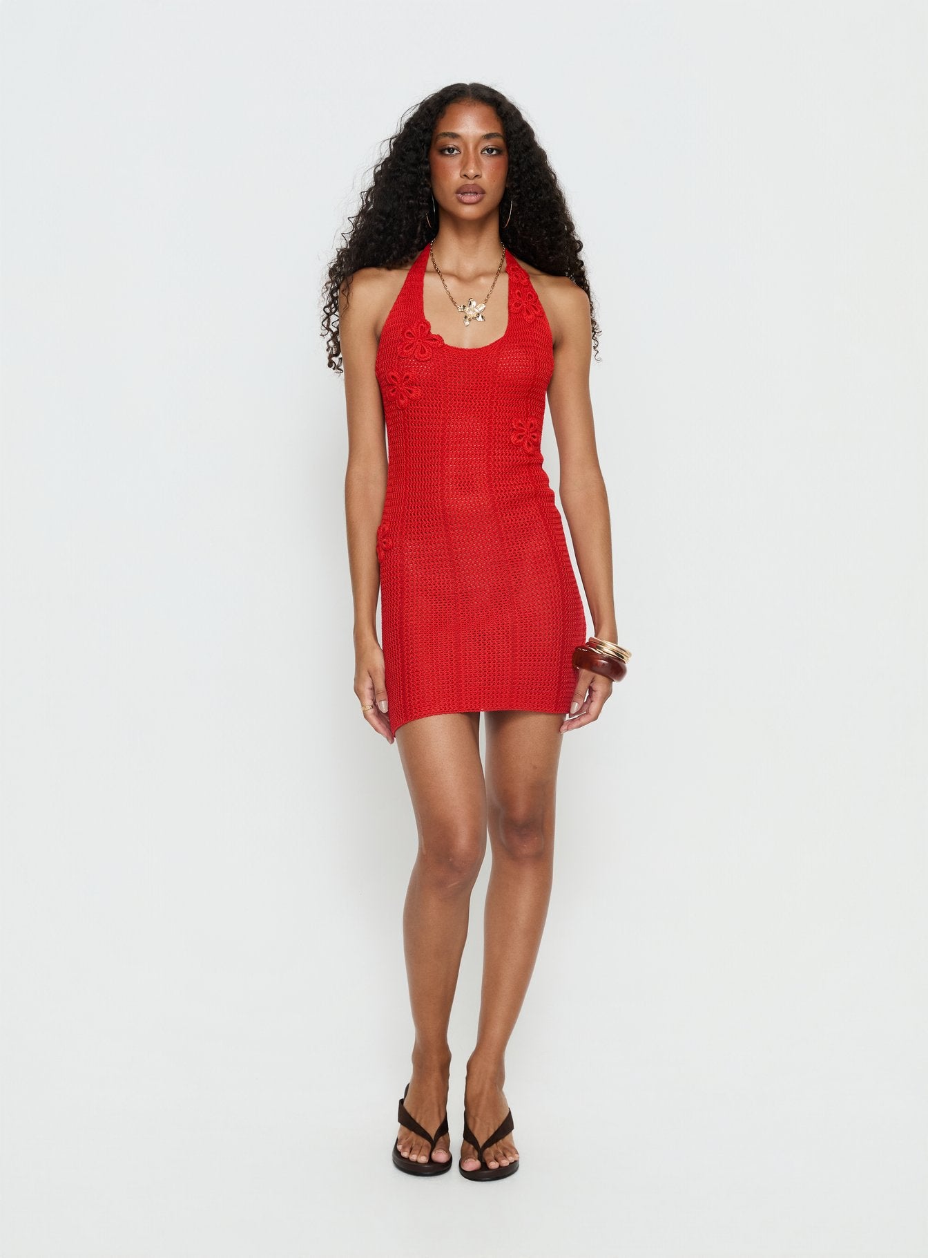 Lior Knit Scoop Halter Mini Dress Red - Image 3