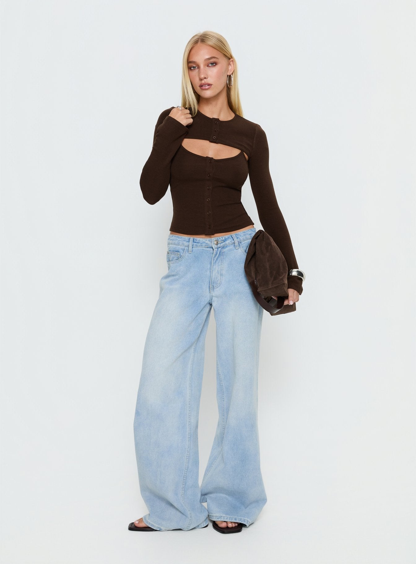 Alternative view of Camira Keyhole Two Piece Long Sleeve Top Brown