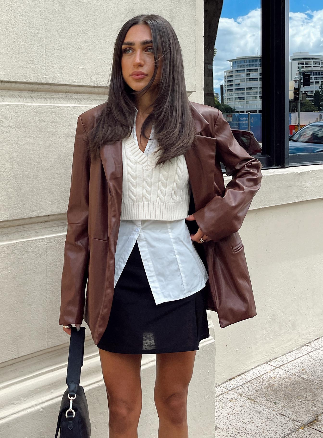 Alternative view of Morrison Faux Leather Blazer Brown
