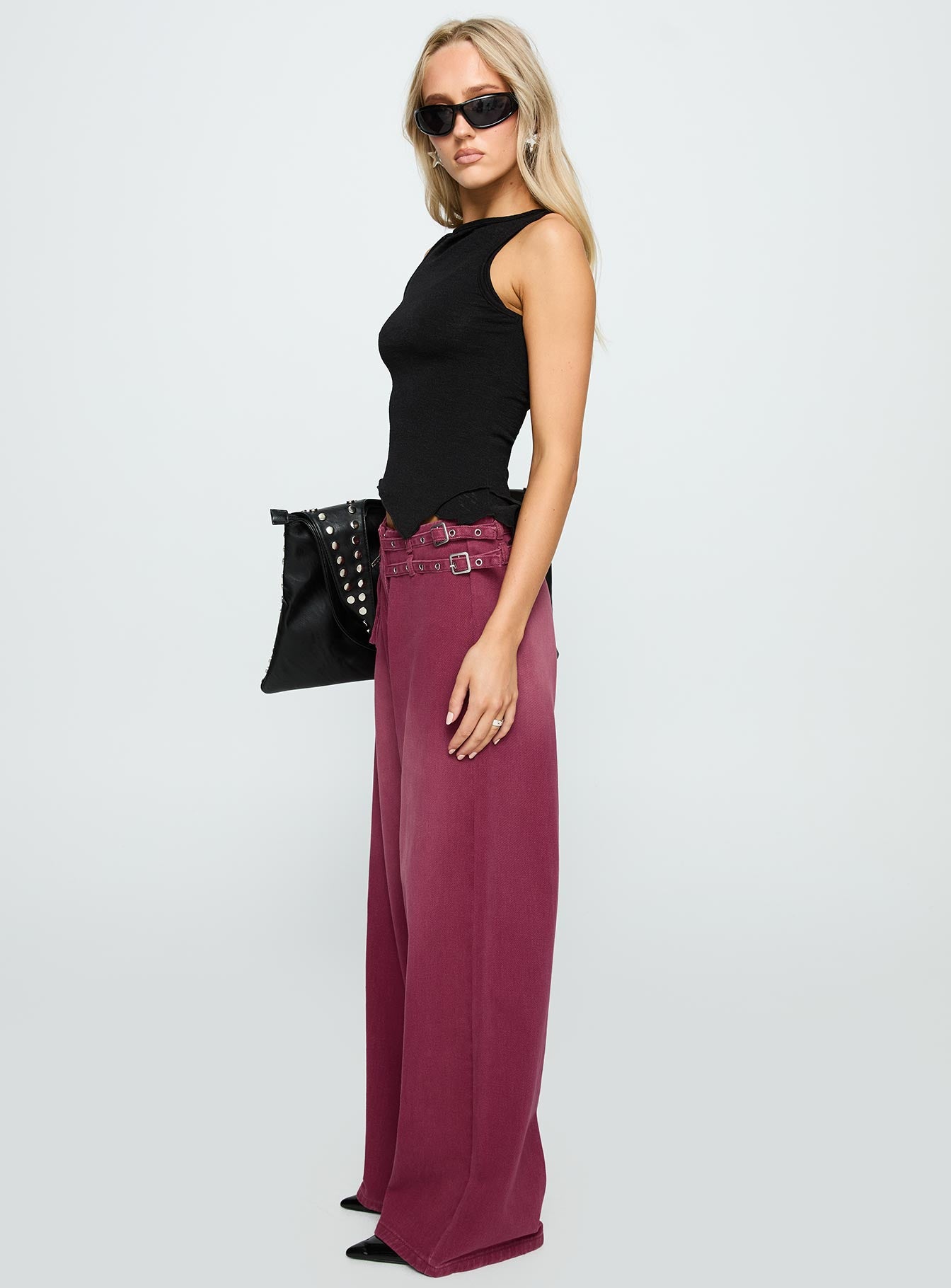 Paltrow Mid Rise Wide Leg Cargo Jeans Washed Burgundy - Image 4