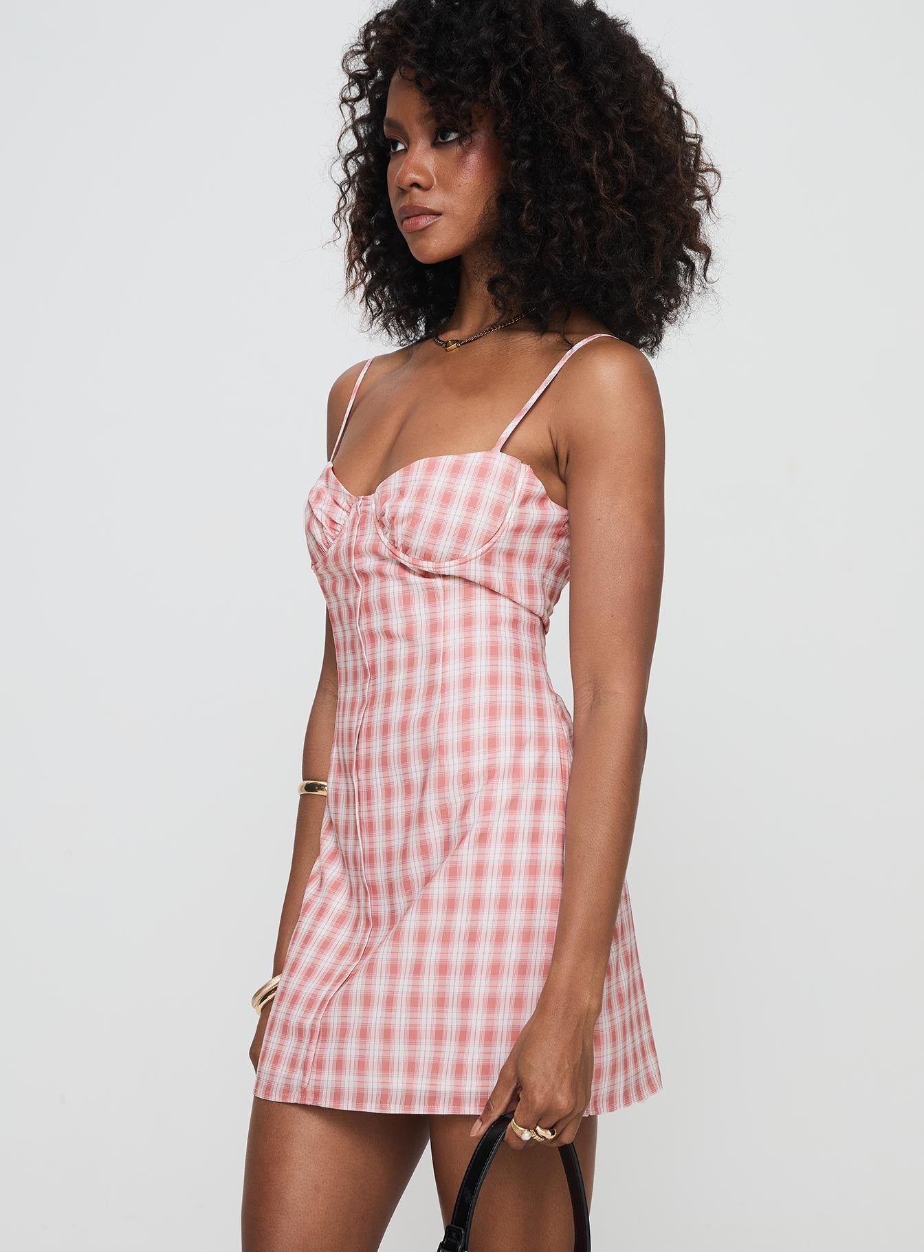 Poto Mini Dress Pink Check - Image 4
