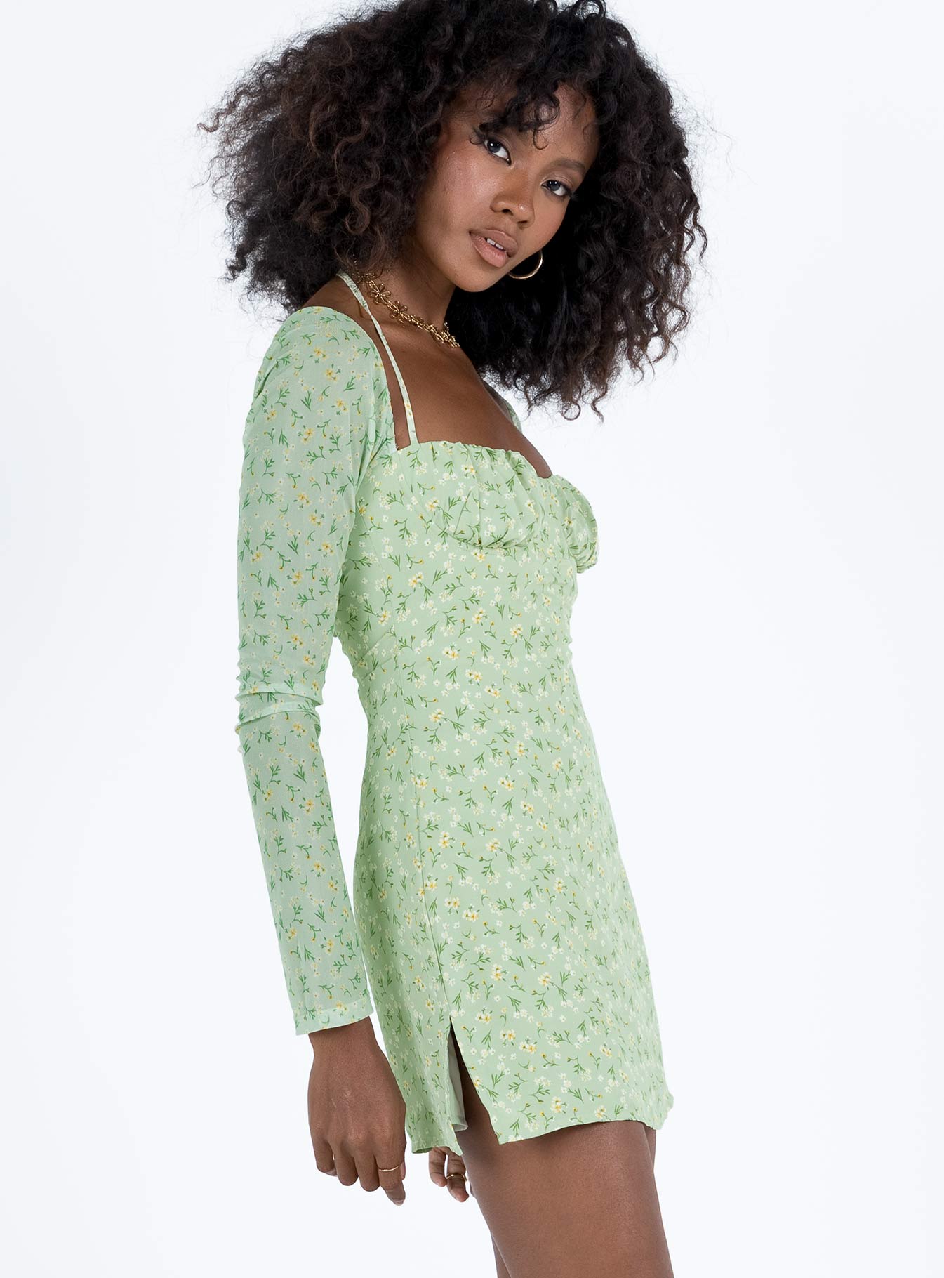 Dyer Sheer Sleeve Mini Dress Green Floral - Image 6