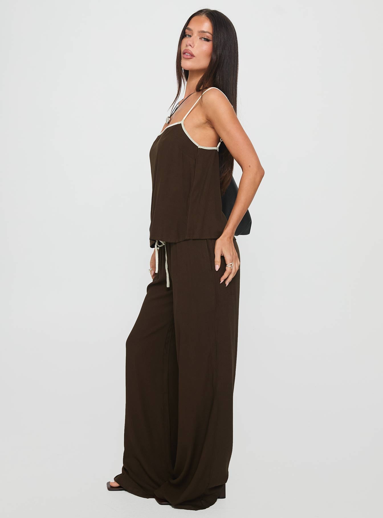 Nolei Contrast Pants Set Chocolate / White - Image 3