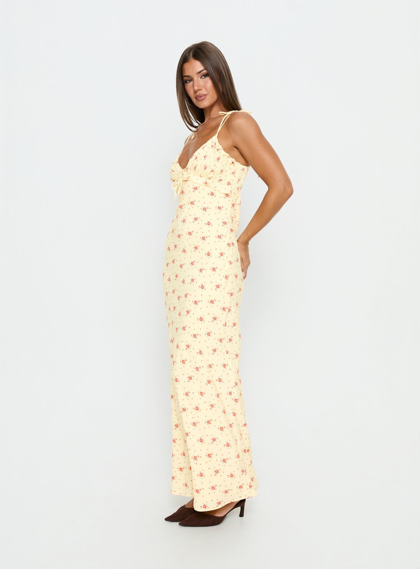 Morcar Frill V Neck Maxi Dress Yellow Floral - Image 4