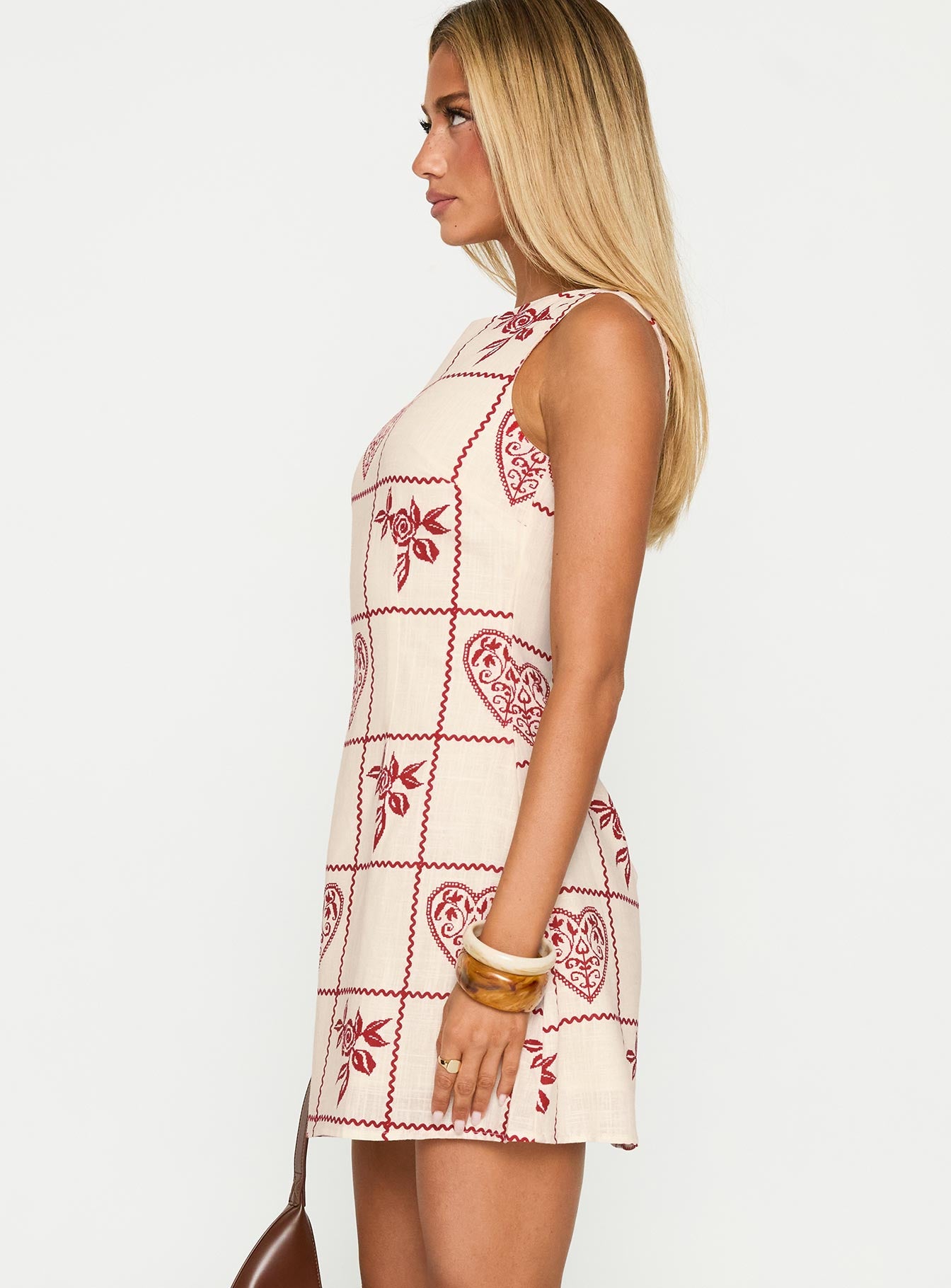 Alfalfa Shift Mini Dress Red Floral Check - Image 4