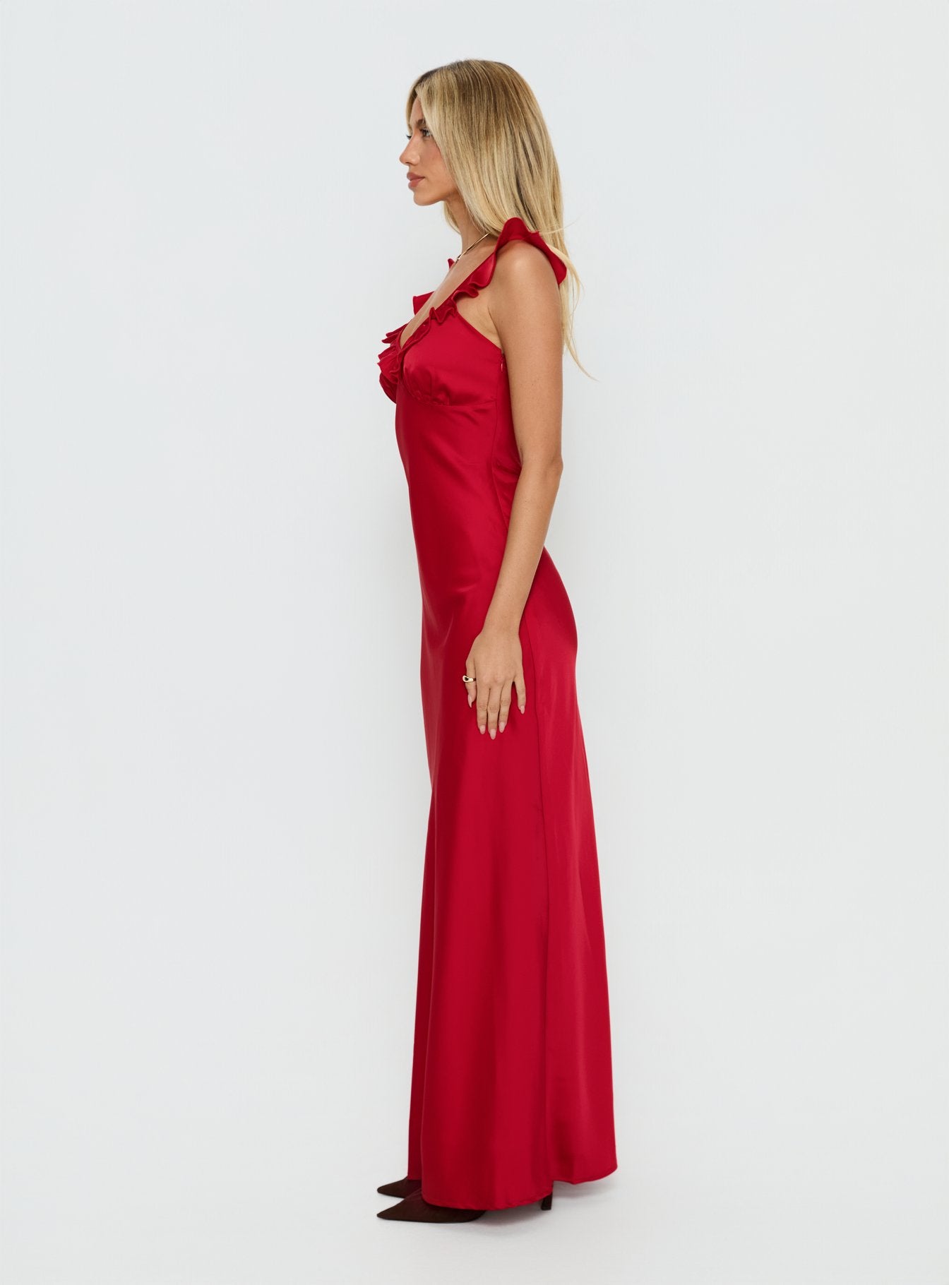 Ondrea Frill V Neck Maxi Dress Red - Image 4