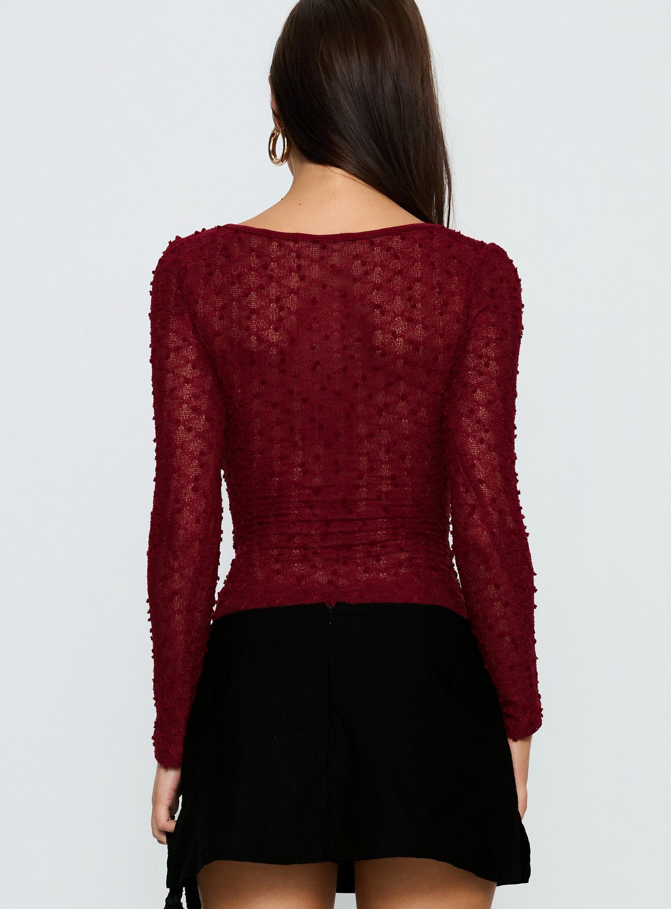Harly Sheer Long Sleeve Bodysuit Red - Image 4