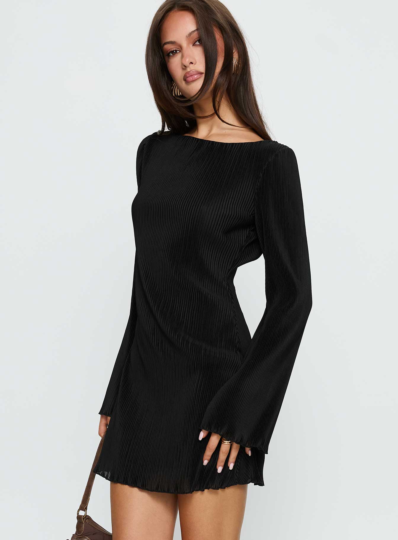 Lukea Long Sleeve Plisse Mini Dress Black - Image 3