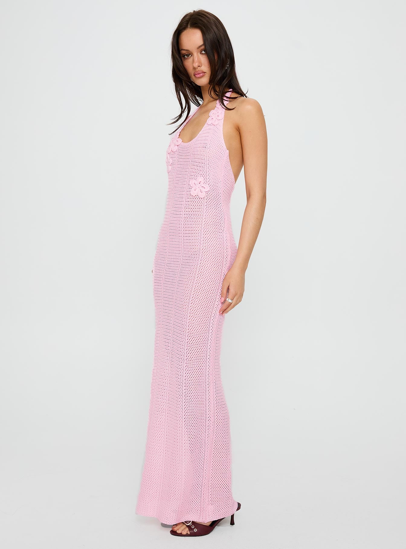Nalanie Halter Crochet Maxi Dress Pink - Image 4