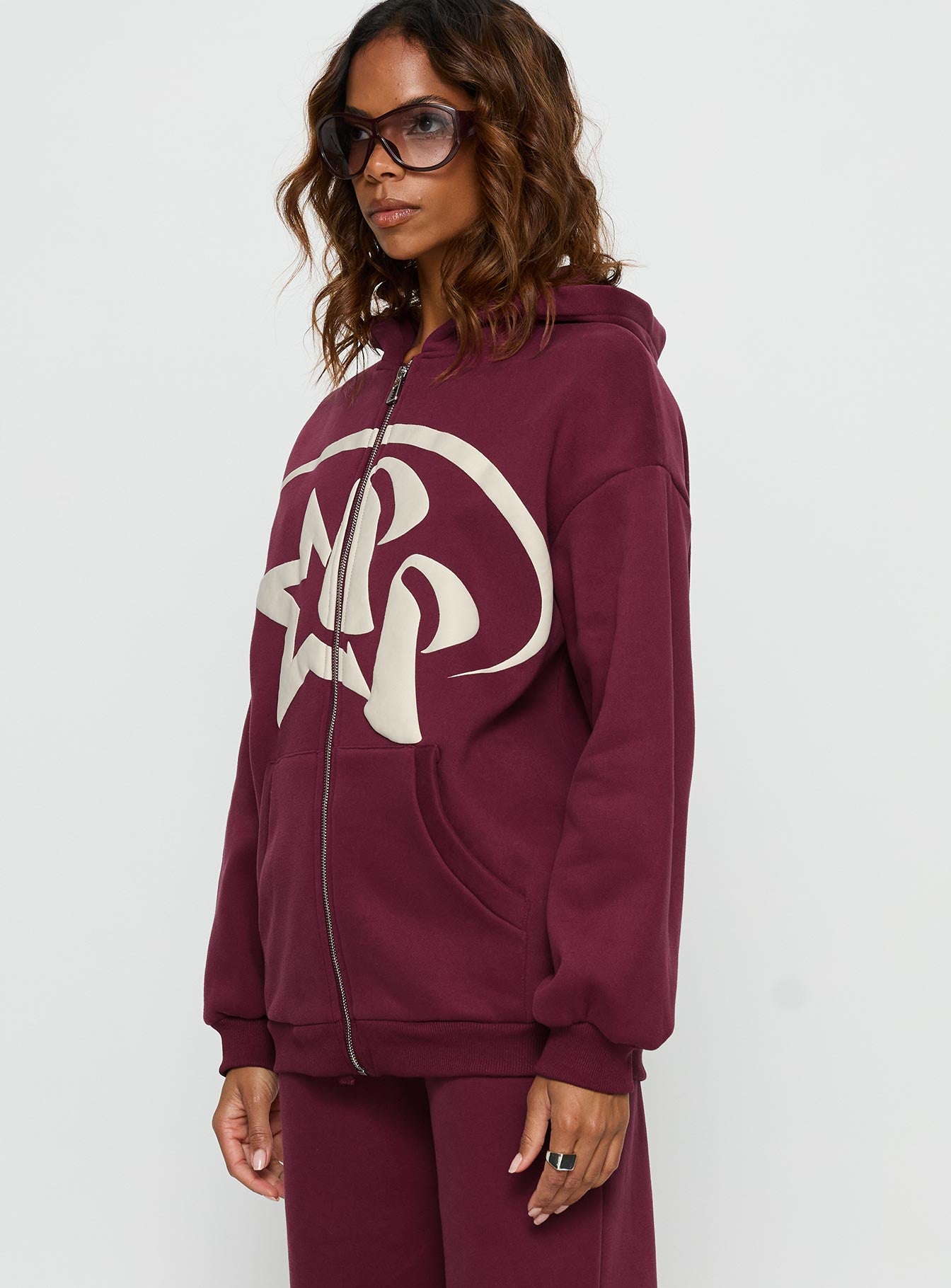 Princess Polly Stargirl Zip Through Jumper Burgundy - Image 4