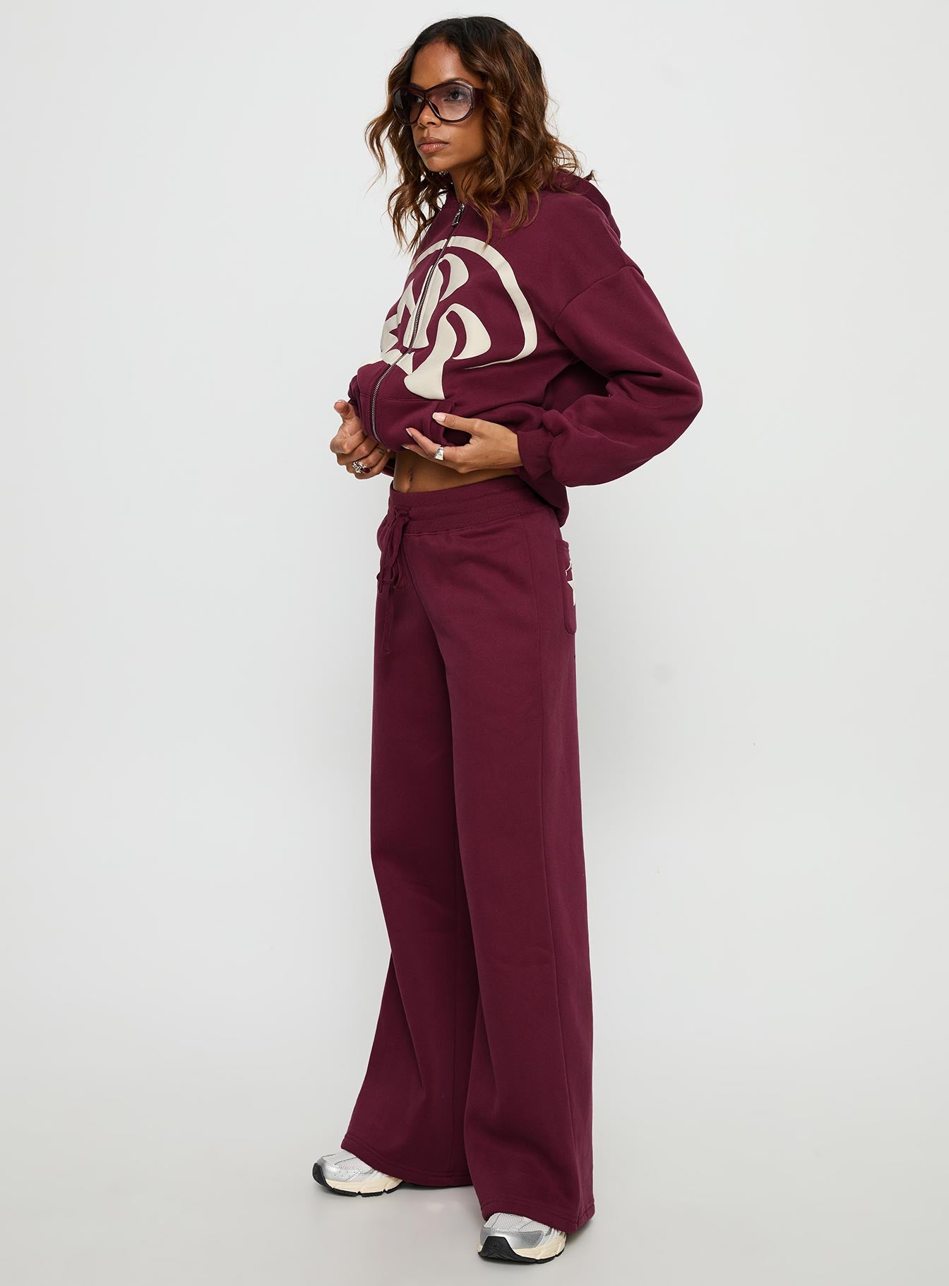 Princess Polly Stargirl Wide Leg Sweat Pants Burgundy - Image 4