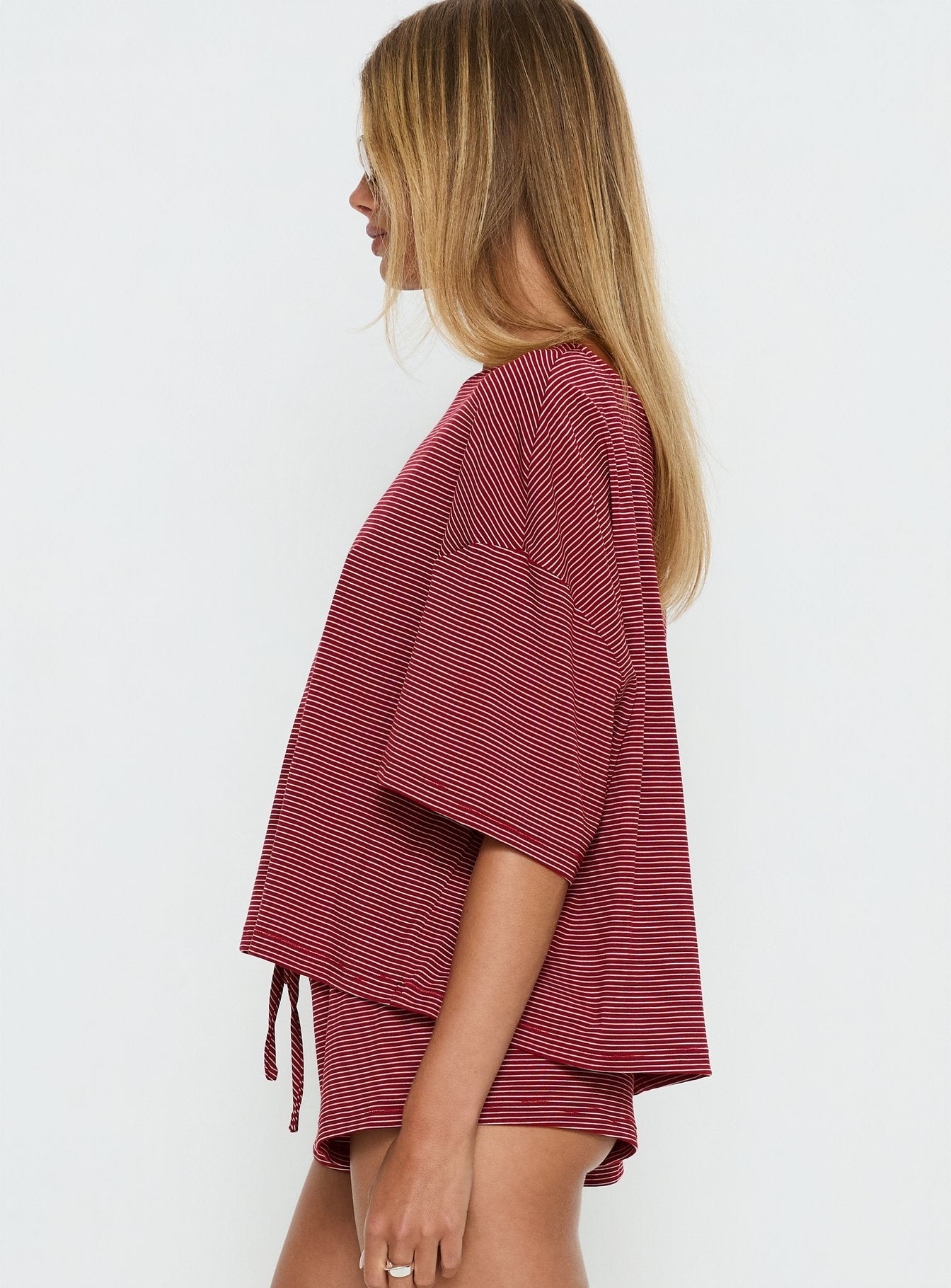Sugar Surge Off Shoulder Sleep Top Cherry Stripe - Image 4