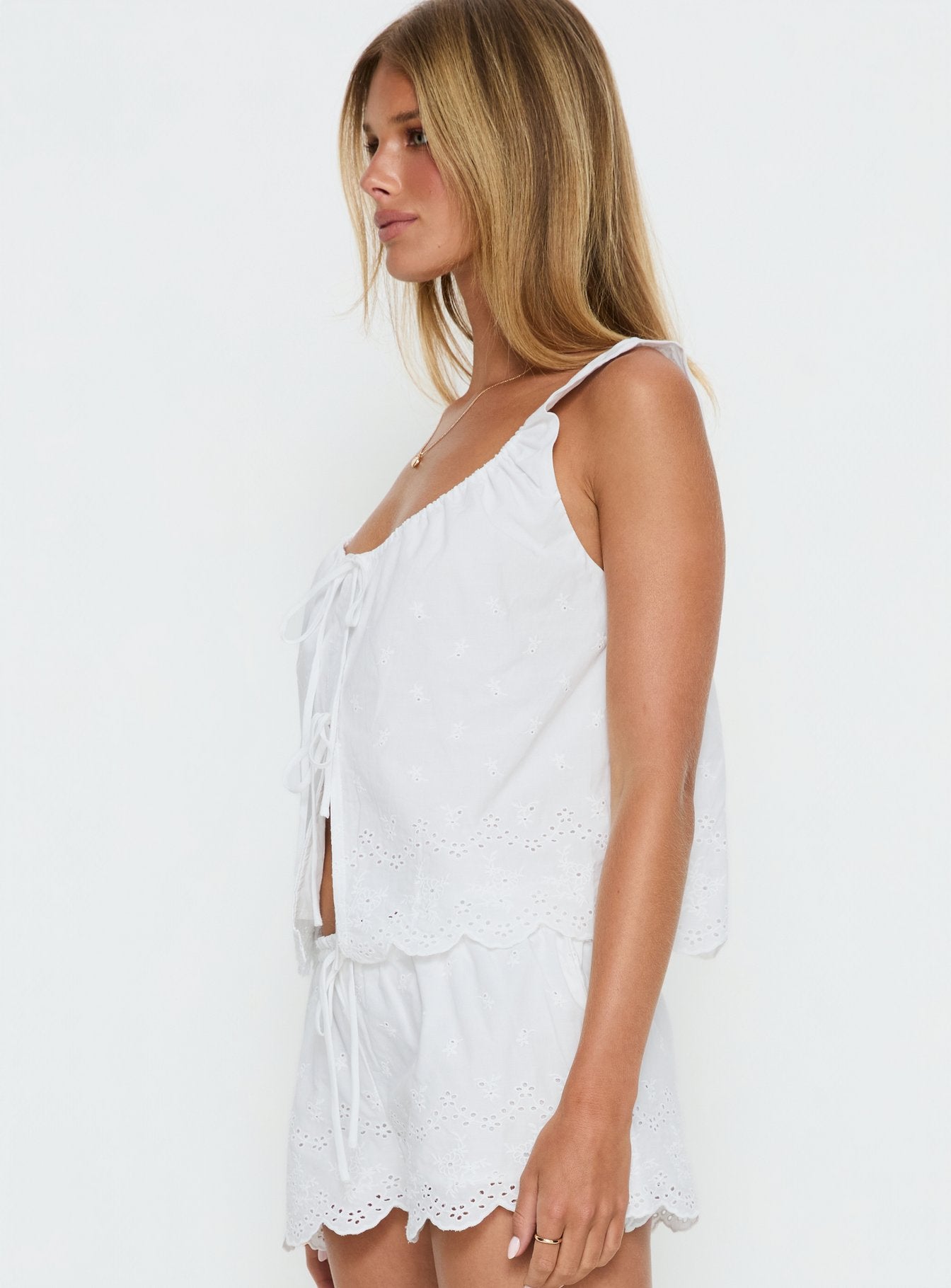 Love Of Mine Scoop Anglaise Sleep Cami Top White - Image 4